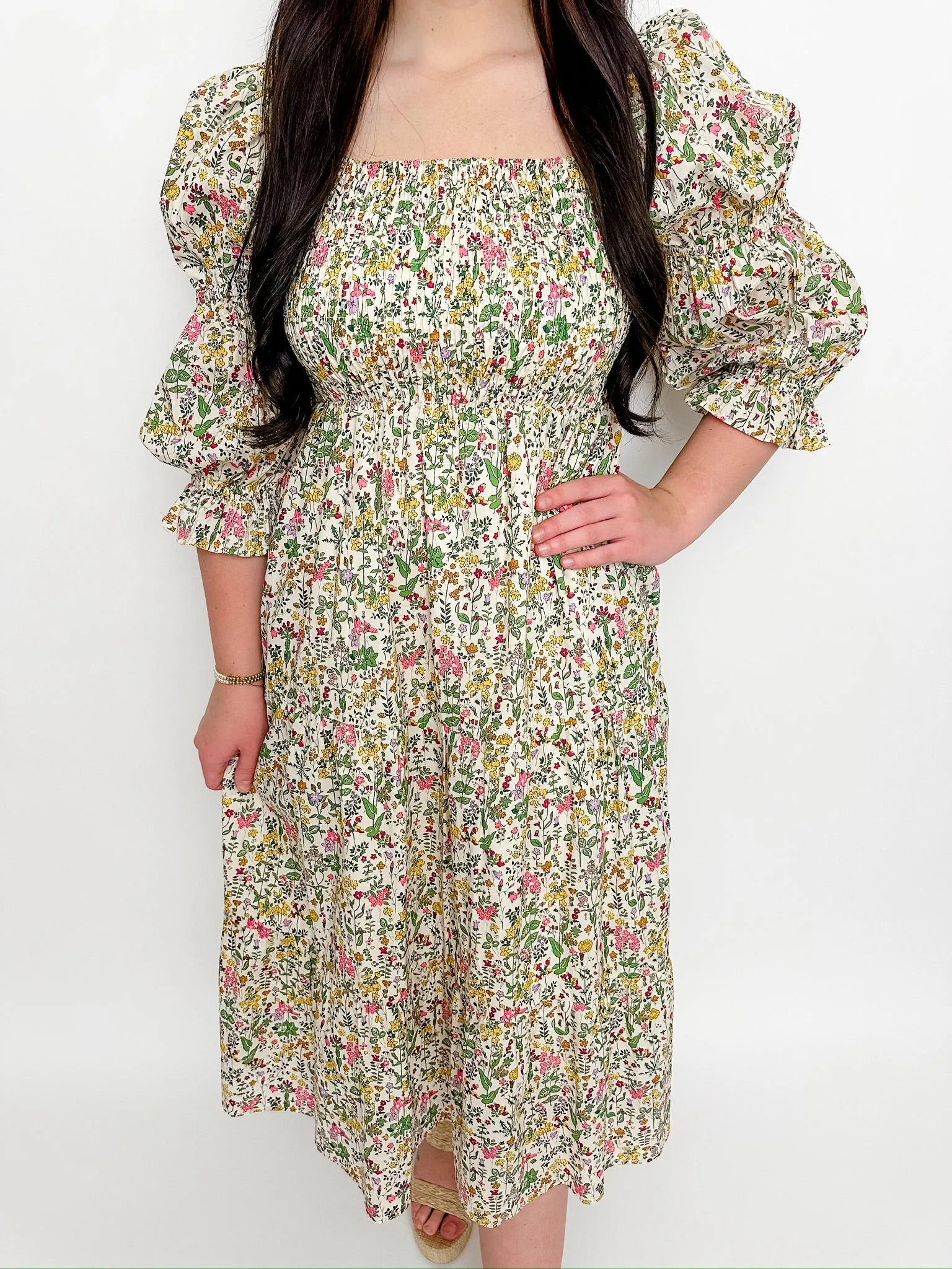 Fern Floral Smocked Midi Dress sold by Mimosa product image thumbnail 2