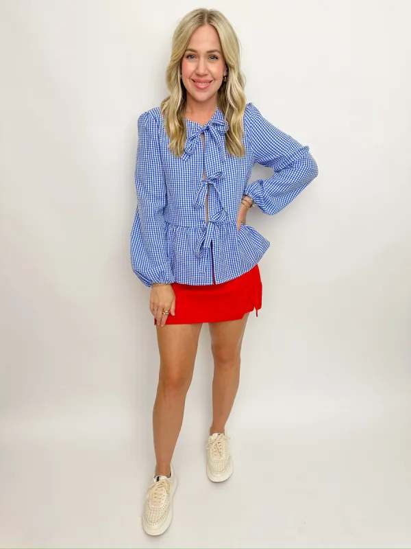 Georgia Gingham Tie Front Blouse sold by Mimosa