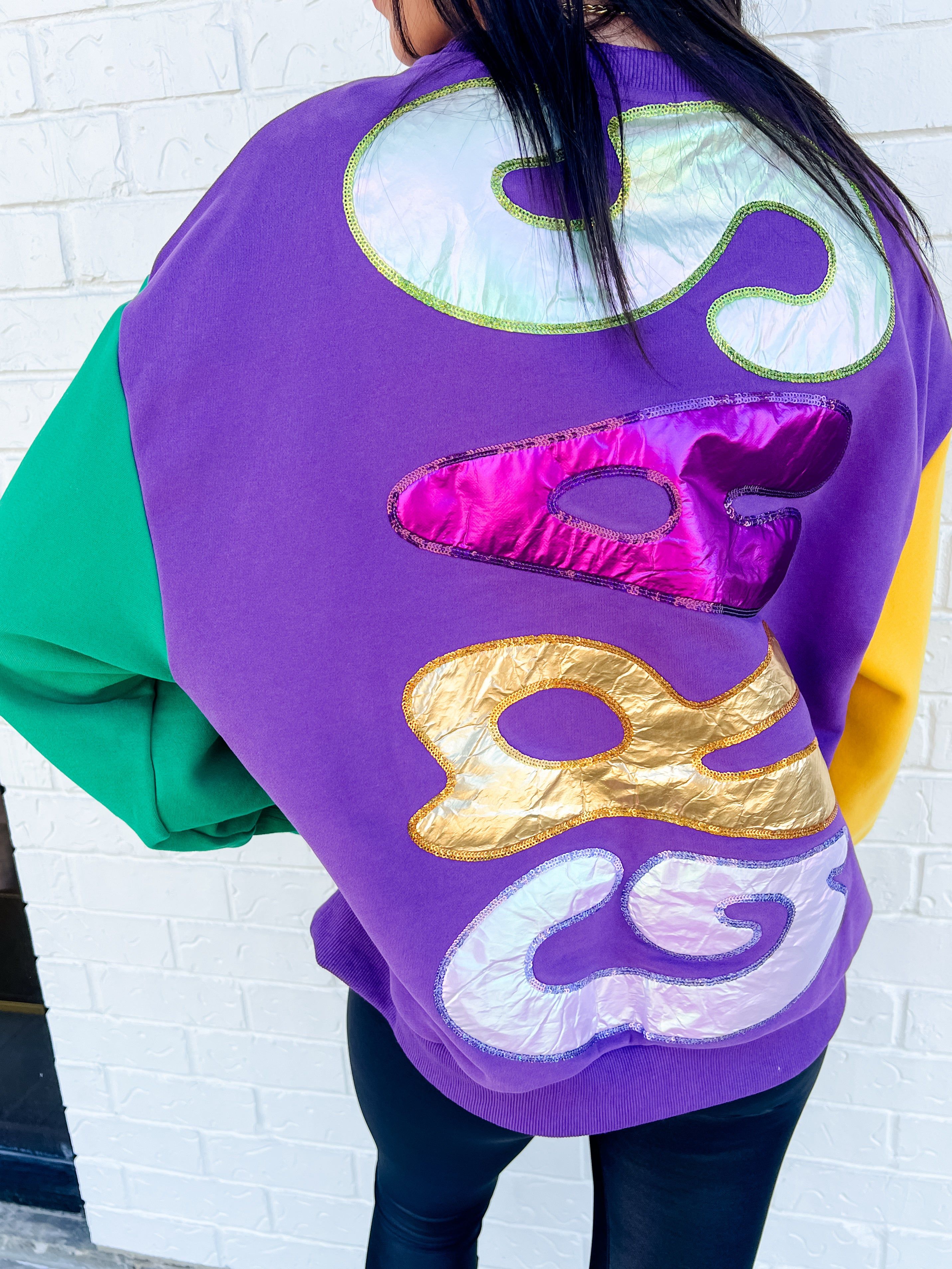 Colorblock Mardi Gras Foil Sweatshirt sold by Mimosa product image thumbnail 5