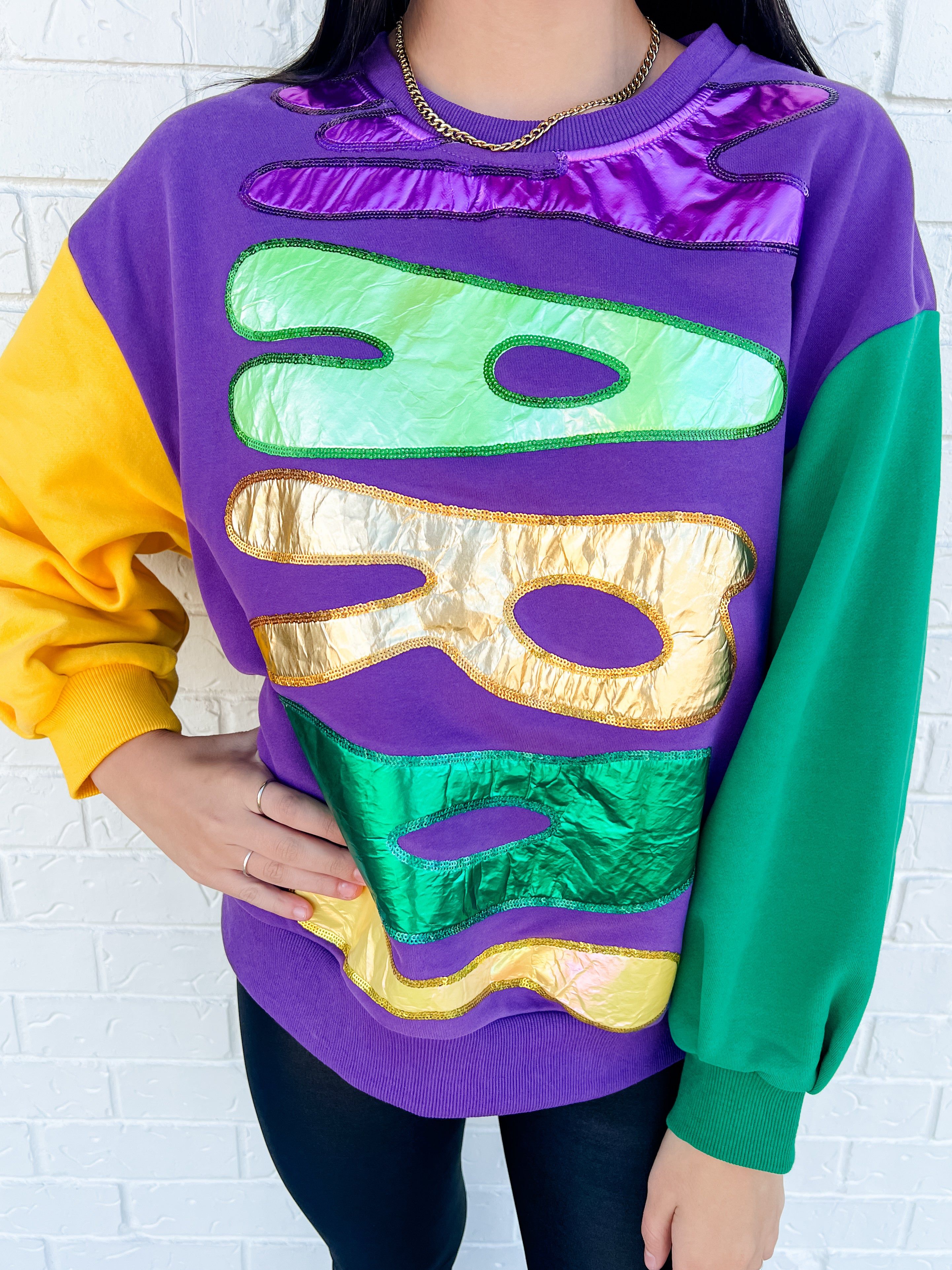 Colorblock Mardi Gras Foil Sweatshirt sold by Mimosa product image thumbnail 4