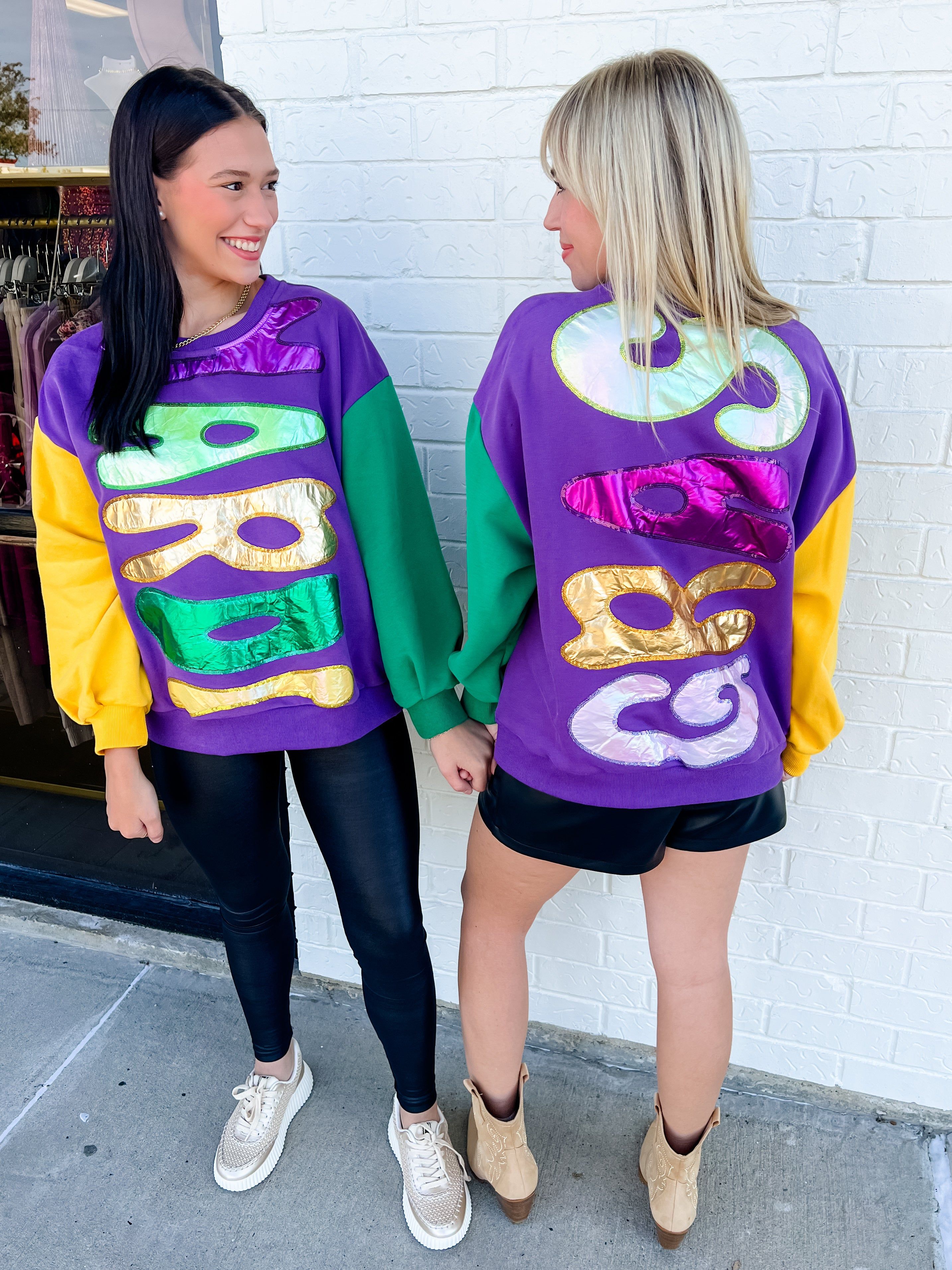 Colorblock Mardi Gras Foil Sweatshirt sold by Mimosa