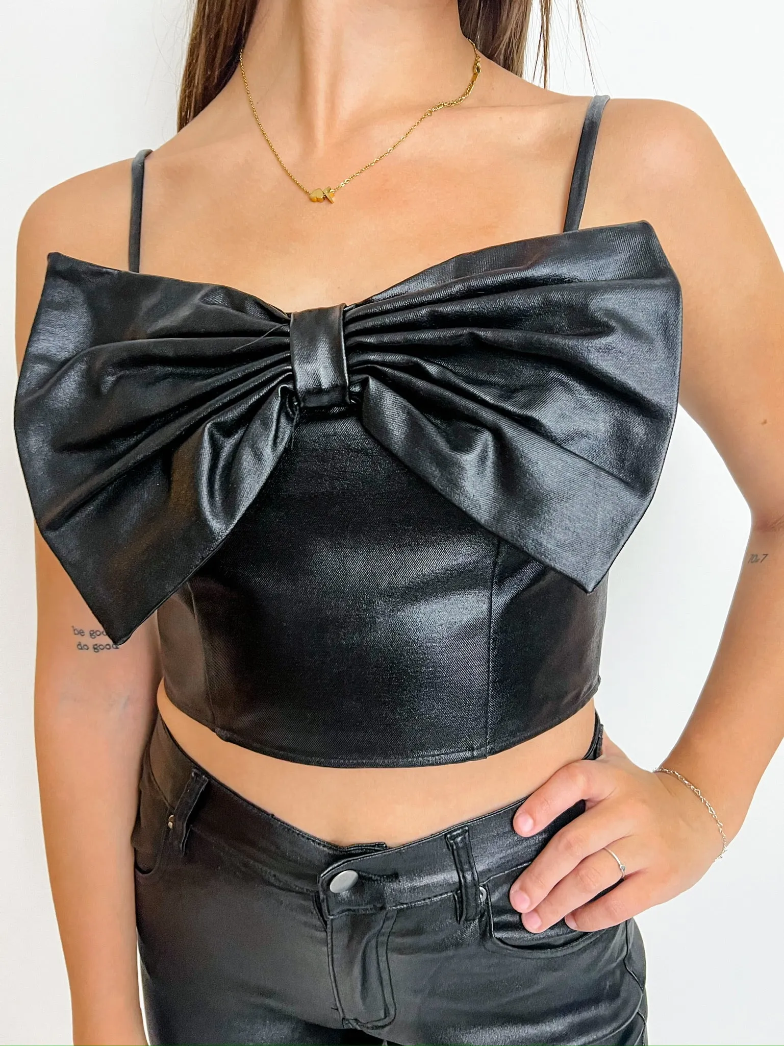 Sweet Surprise Coated Bow Crop Top sold by Mimosa