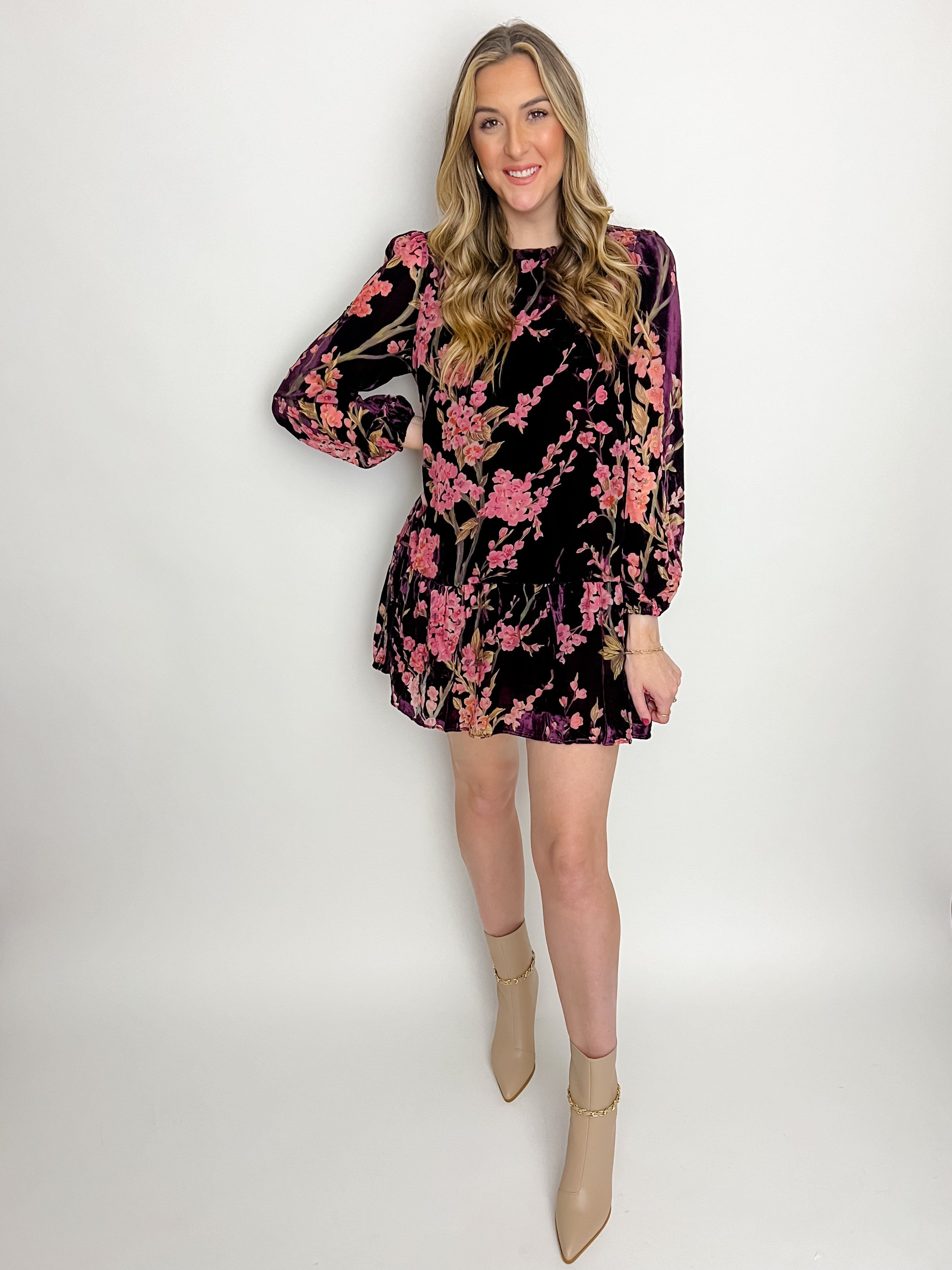 Vana Velvet Floral Mini Dress sold by Mimosa