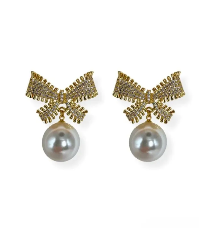 AC Big Bow Pearl Drop Earring sold by Mimosa