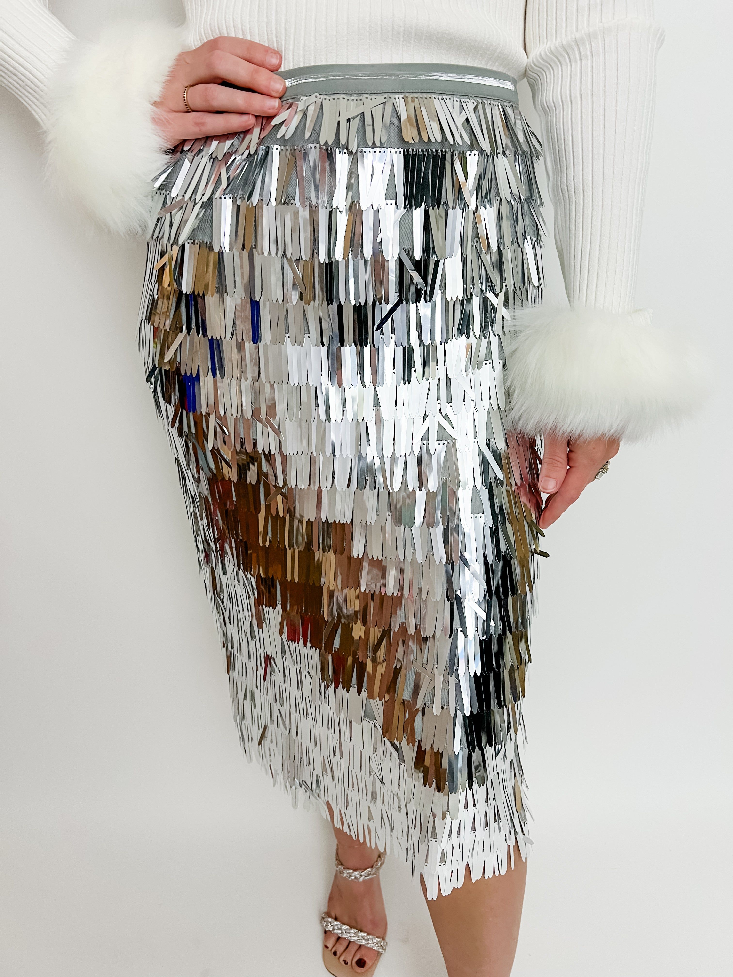Fringed Metallic Midi Skirt sold by Mimosa