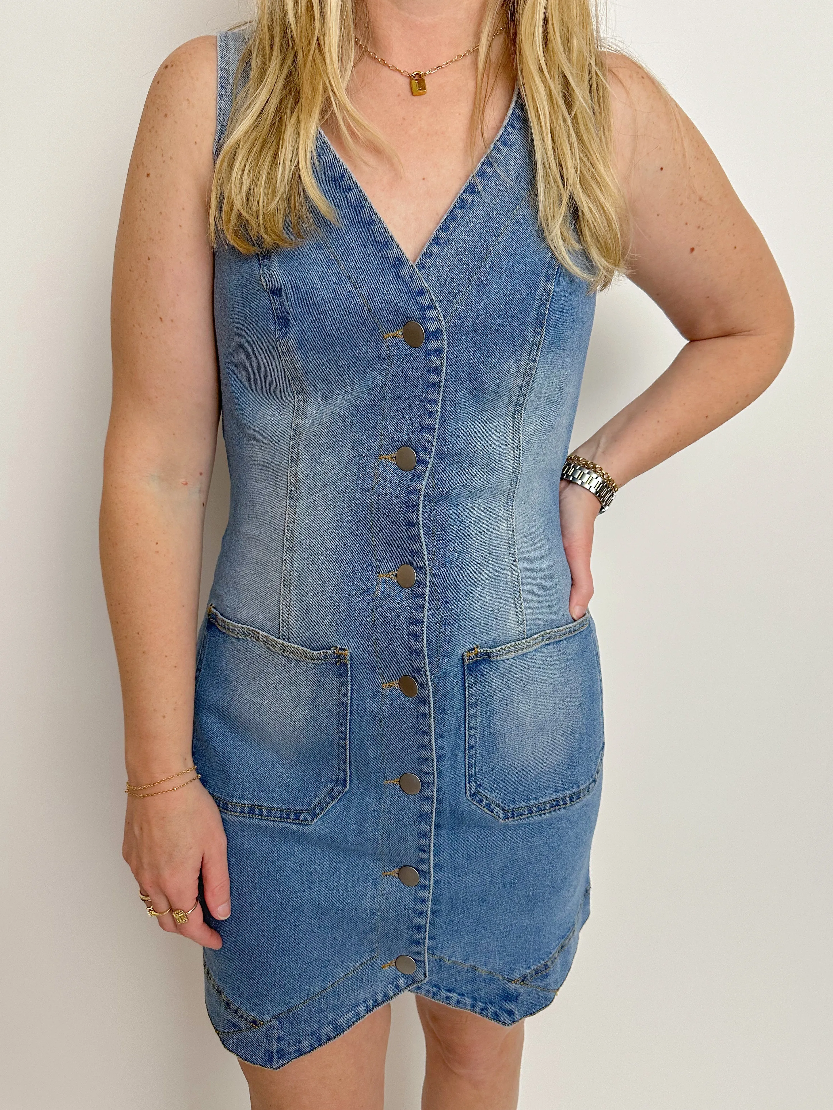 Denim Vest Mini Dress sold by Mimosa product image thumbnail 2