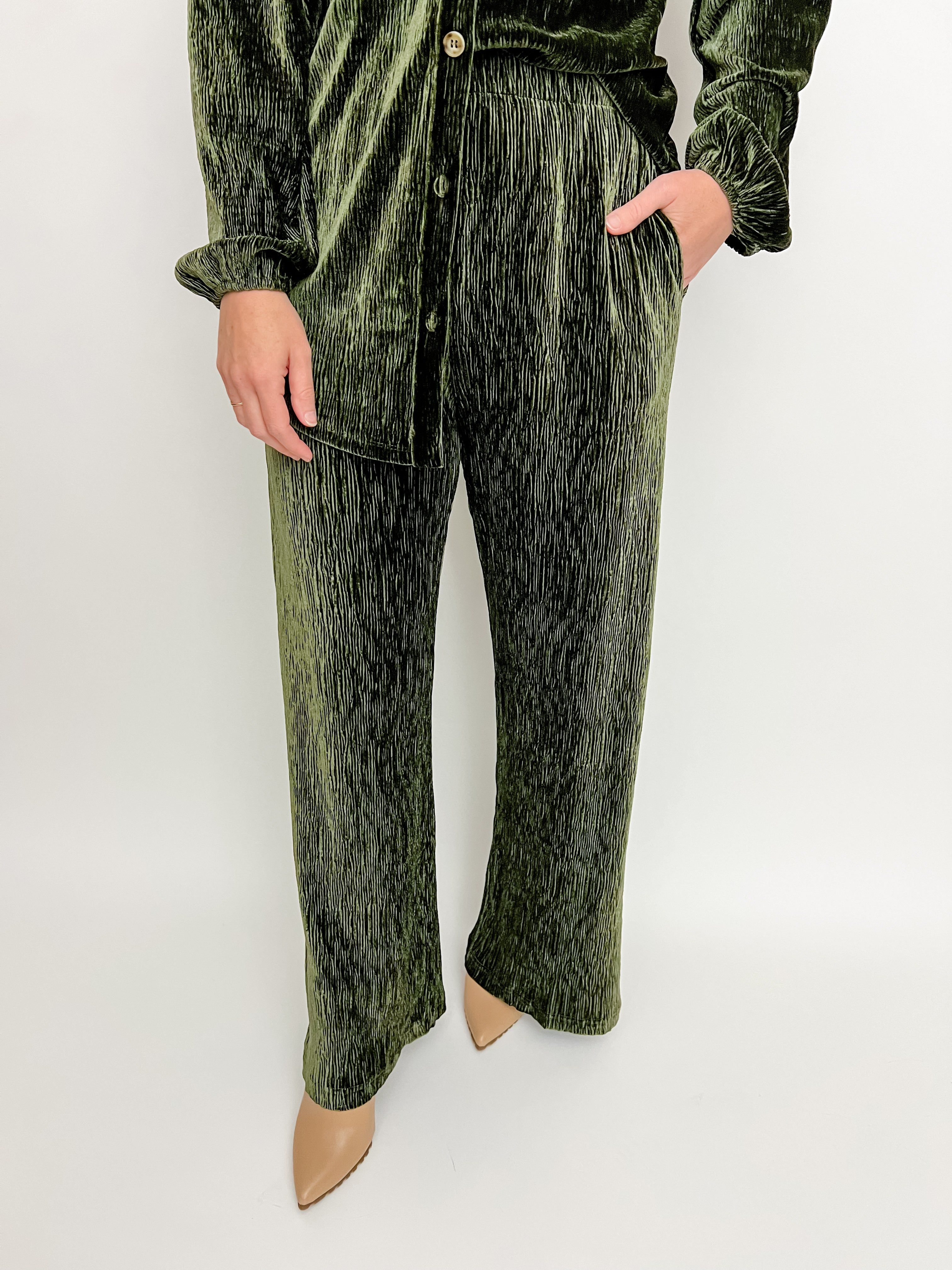 Lorelai Textured Velvet Wide Leg Pant sold by Mimosa