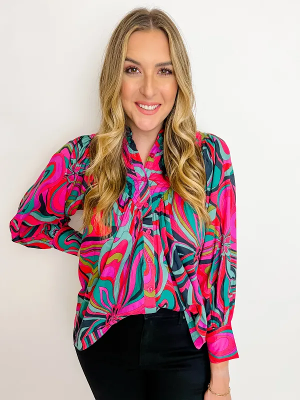 Jewel Swirl Pleat Top Blouse sold by Mimosa