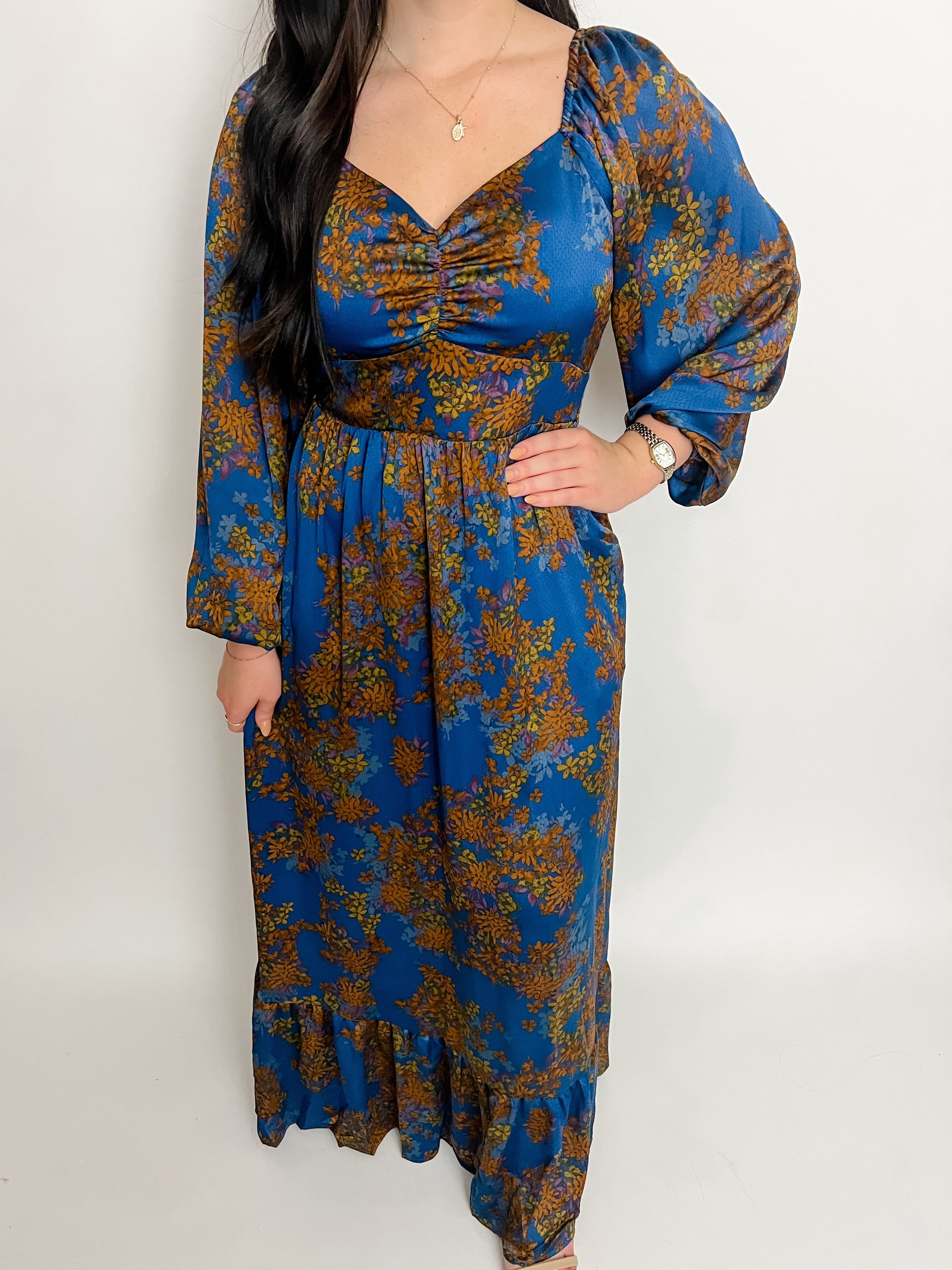 Winter Floral Satin Maxi Dress sold by Mimosa product image thumbnail 2