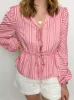 Iris Striped Tie Front Blouse sold by Mimosa