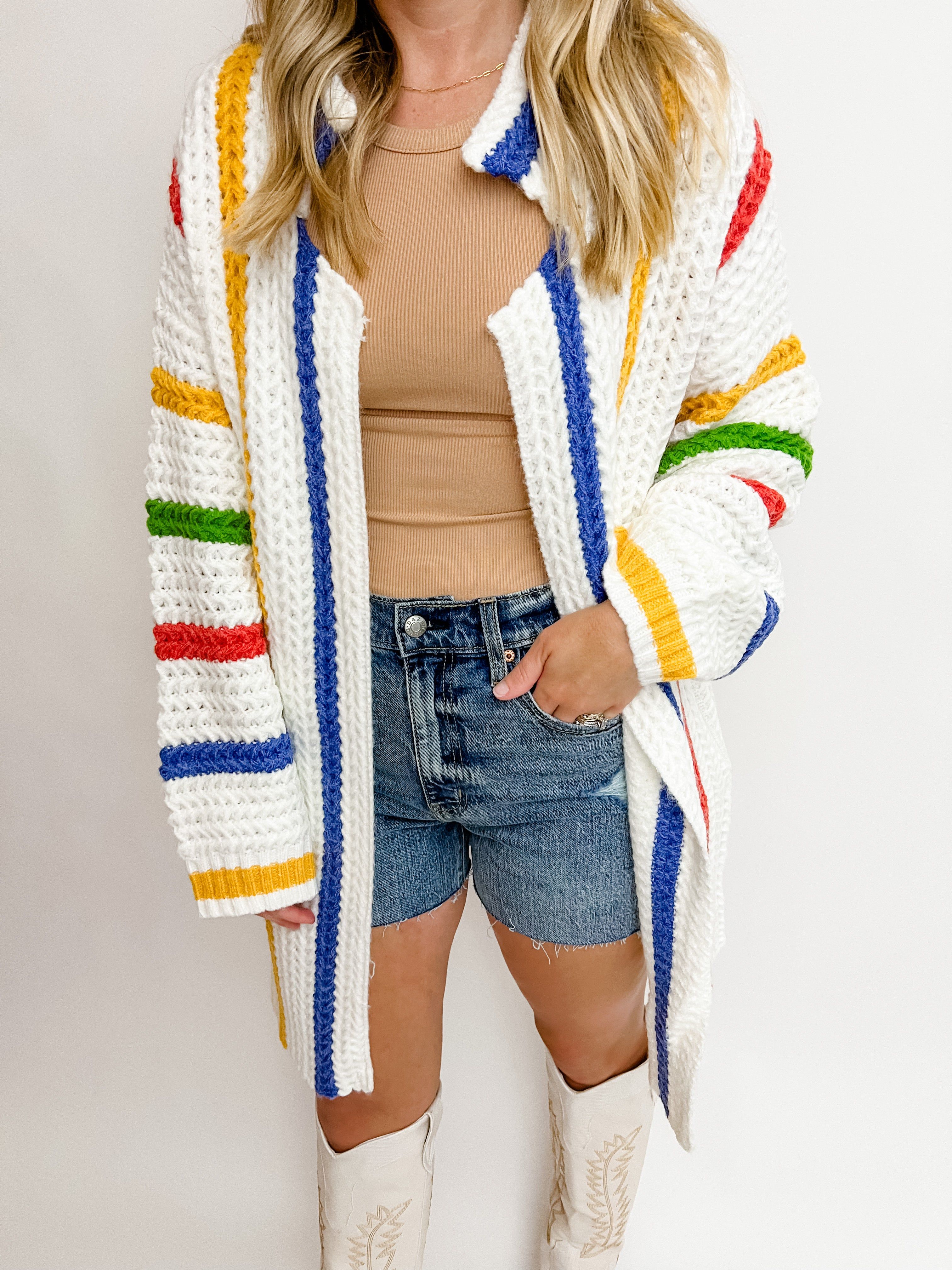 Candy Stripe Open Front Sweater Cardi sold by Mimosa product image thumbnail 2