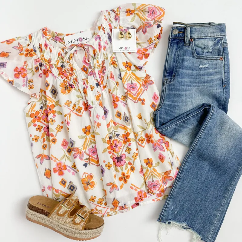 Diamond Florals Pintuck Blouse sold by Mimosa