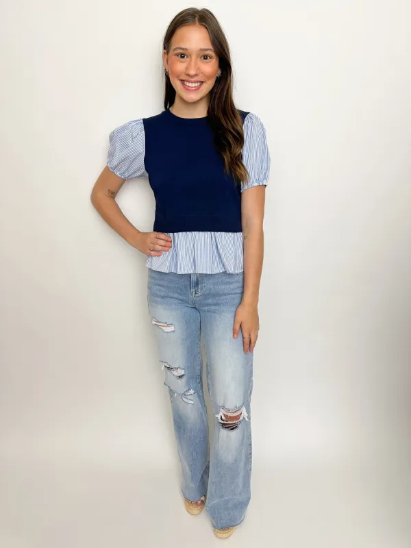 Harbor Stripe Mixed Blouse sold by Mimosa