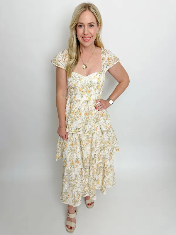 Danielle Floral Eyelet Midi Dress sold by Mimosa