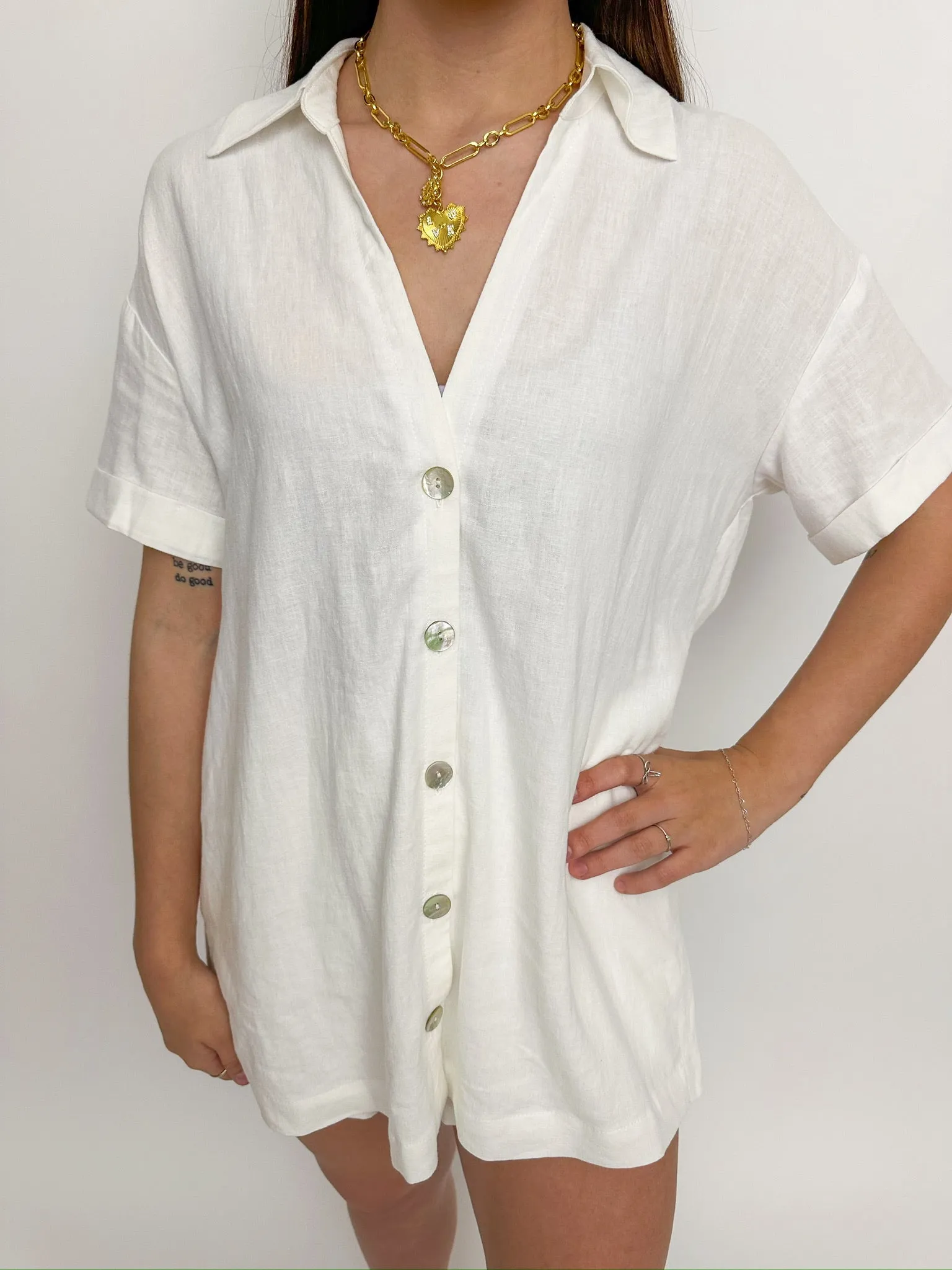 Parker Button Down White Linen sold by Mimosa product image thumbnail 4