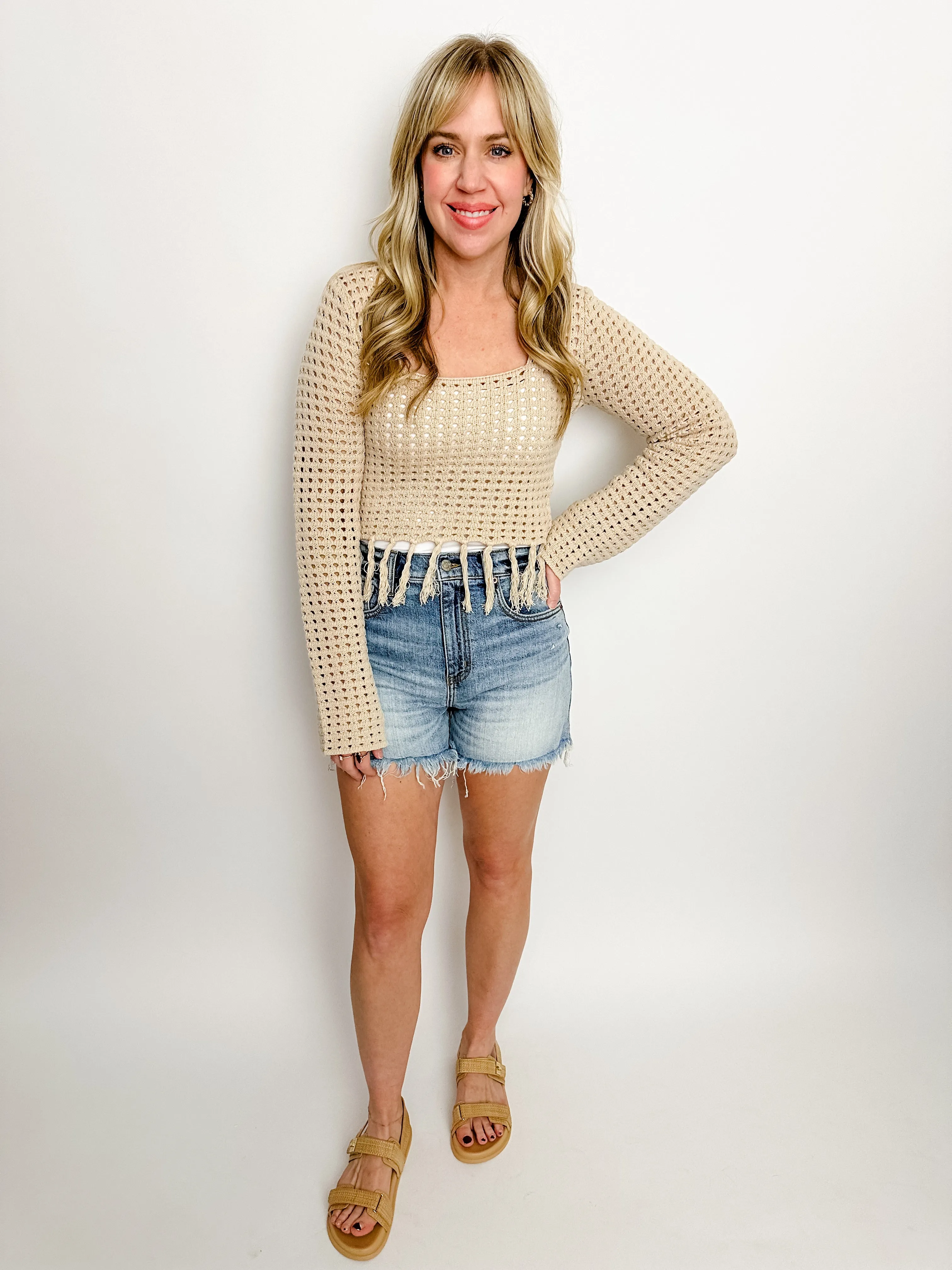 Isla Fringe Hem Sweater Top sold by Mimosa