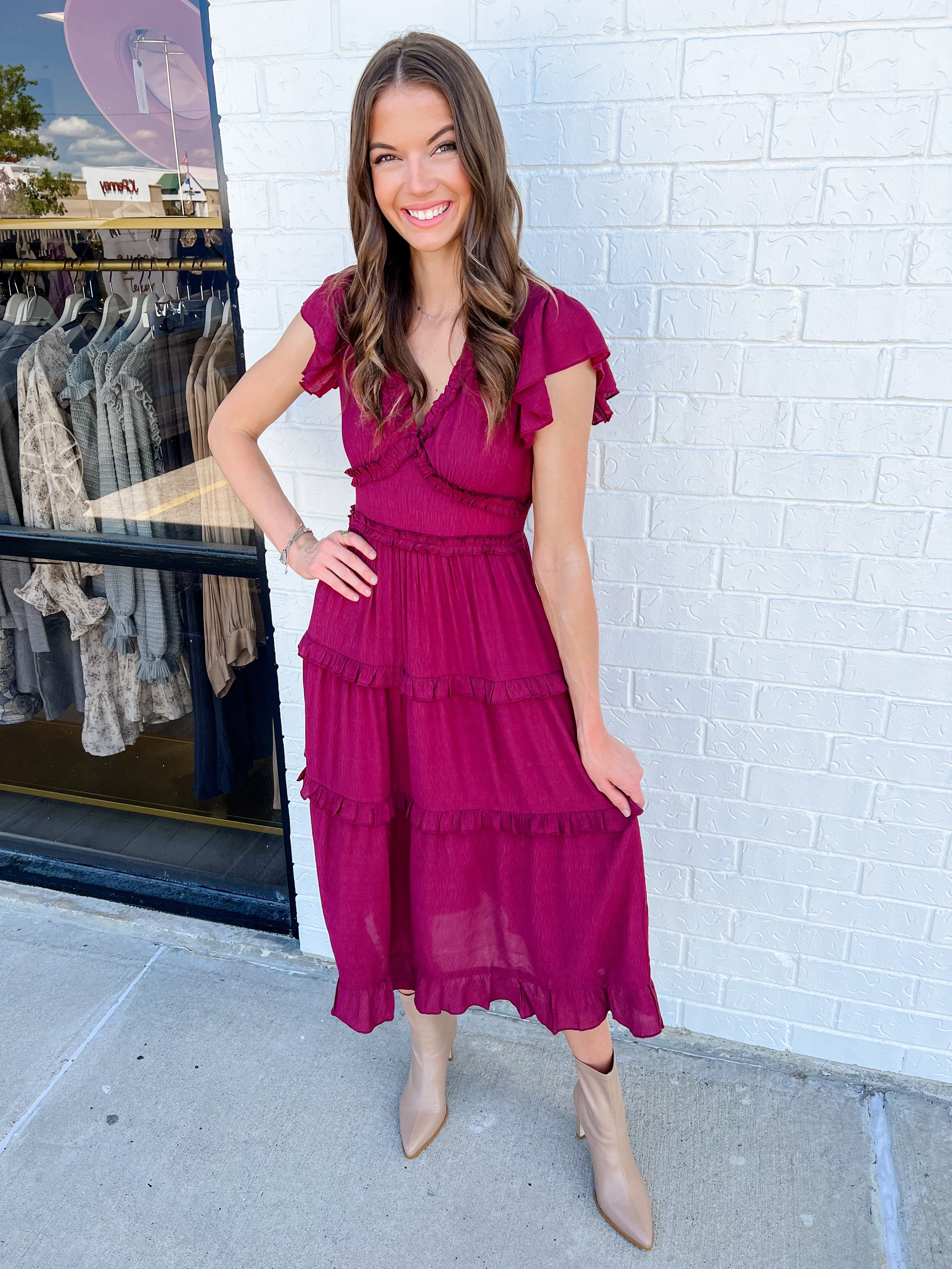 Sleeveless Ruffled V Midi Dress sold by Mimosa