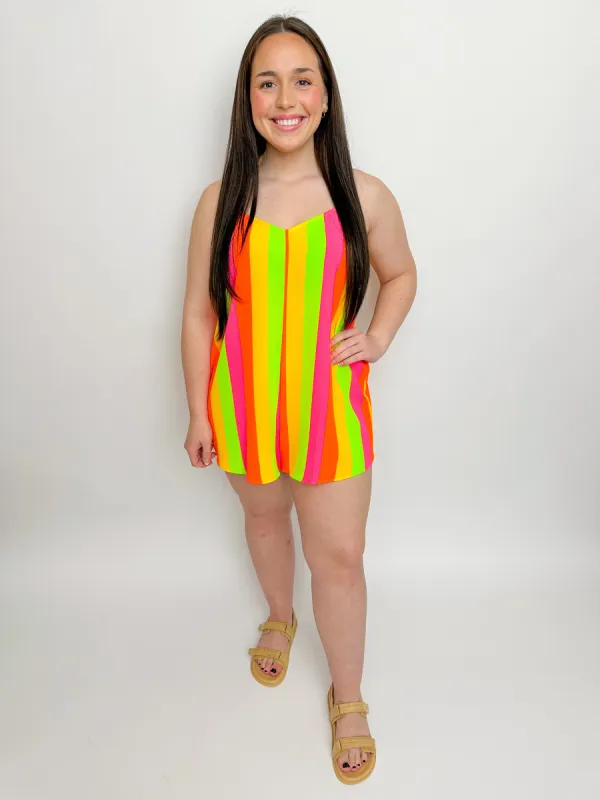 Rascal Romper Neon Vacay Stripe sold by Mimosa