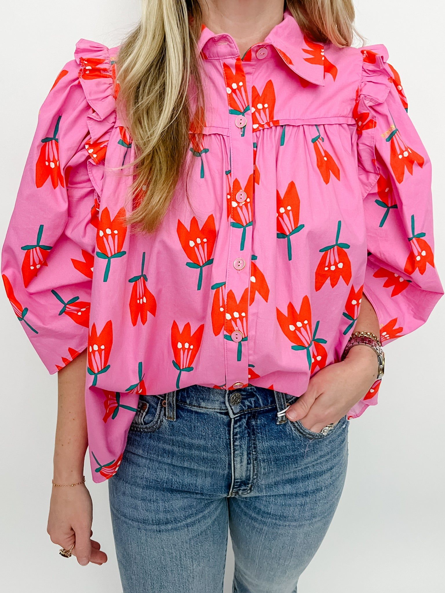 Mod Poppy Ruffle Blouse sold by Mimosa