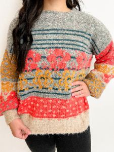 Stripe Floral Crew Neck Sweater sold by Mimosa