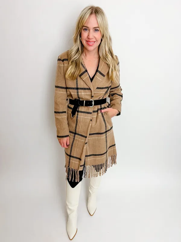 ZS Ynez Fringed Plaid Coat Campfire sold by Mimosa