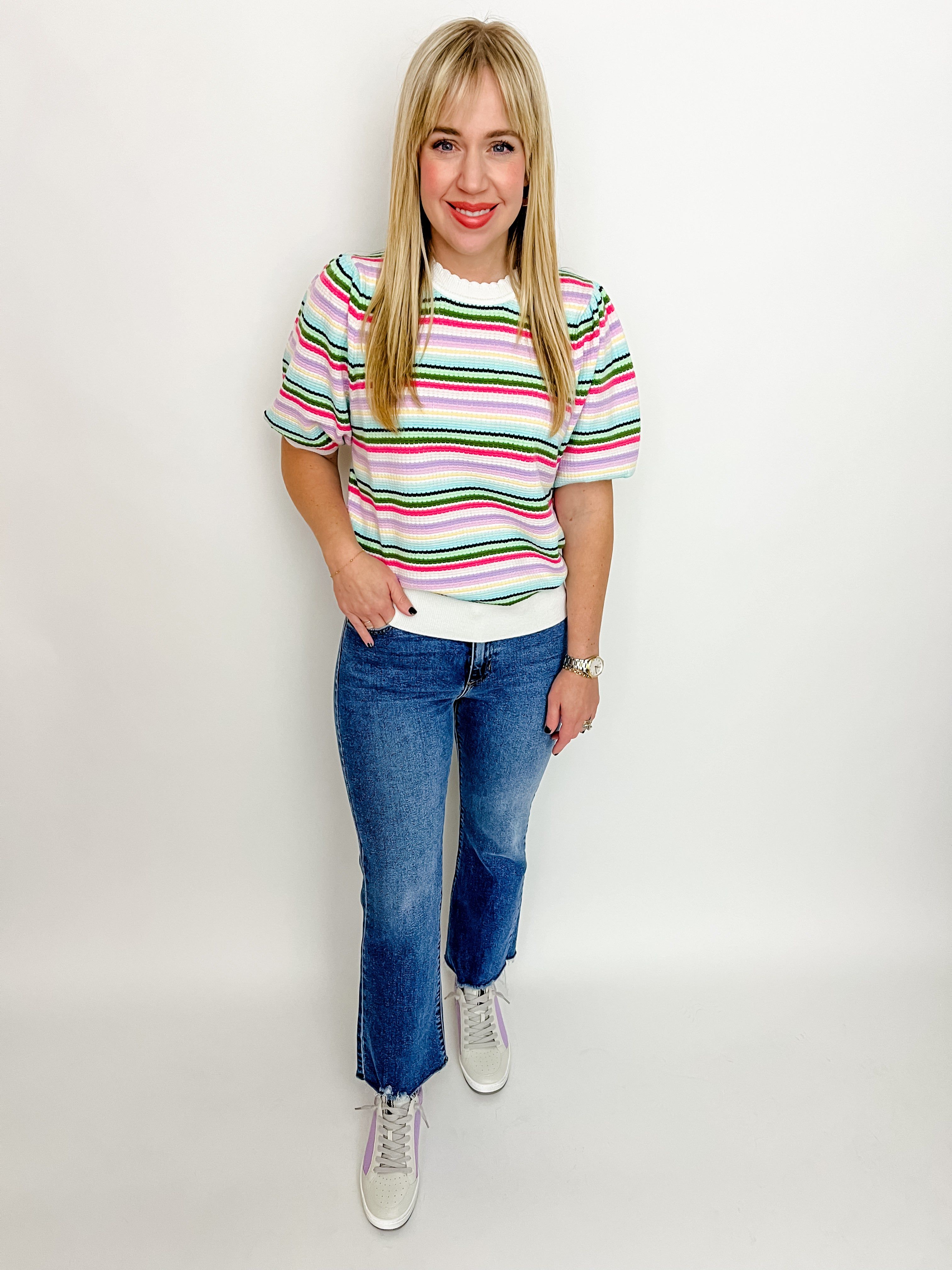 Sweet Escape Stripe Knit Blouse sold by Mimosa