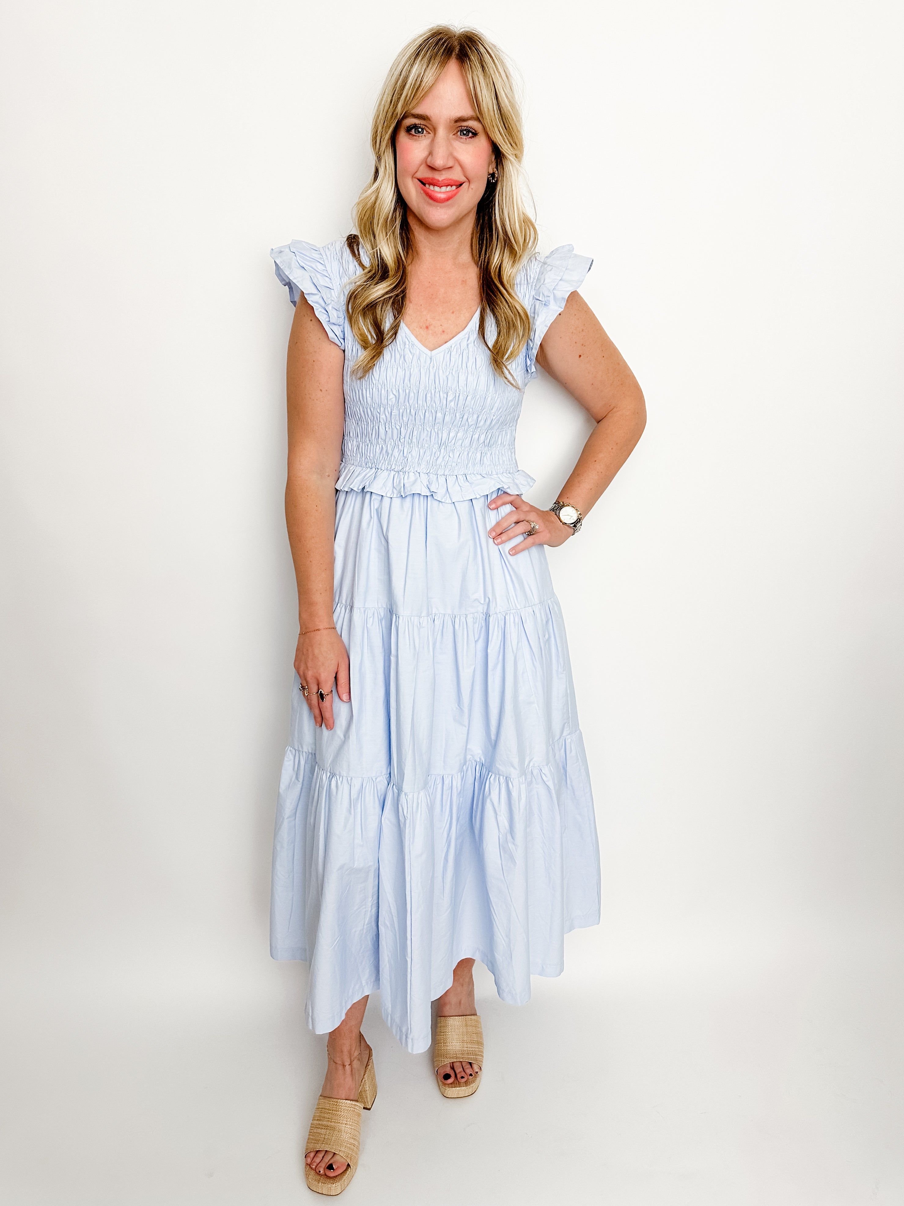 Cassie Smock Top Midi Dress sold by Mimosa