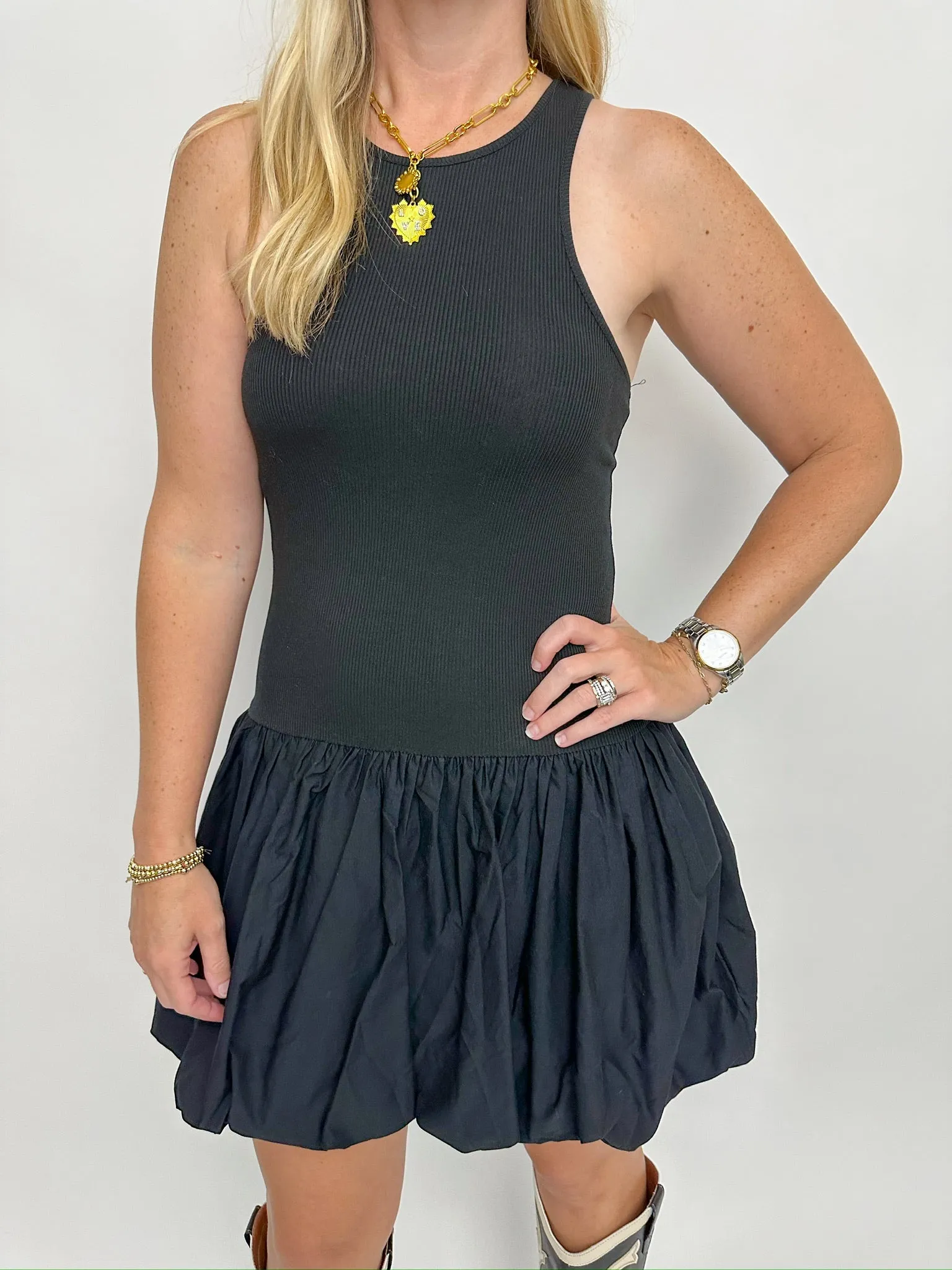 Bubble Hem Contrast Mini Dress sold by Mimosa product image thumbnail 2