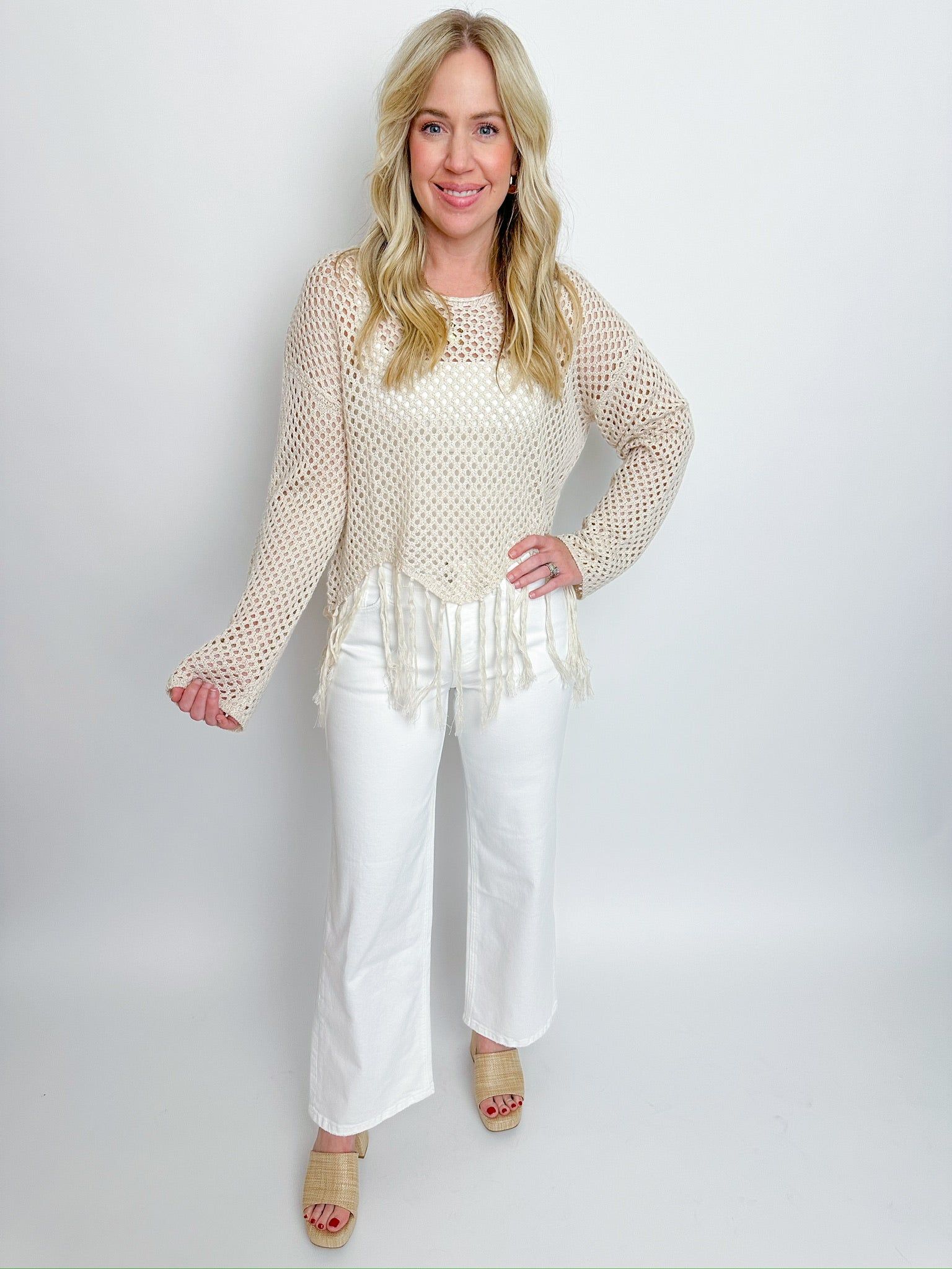 Zig Zag Hem Open Crochet Top sold by Mimosa