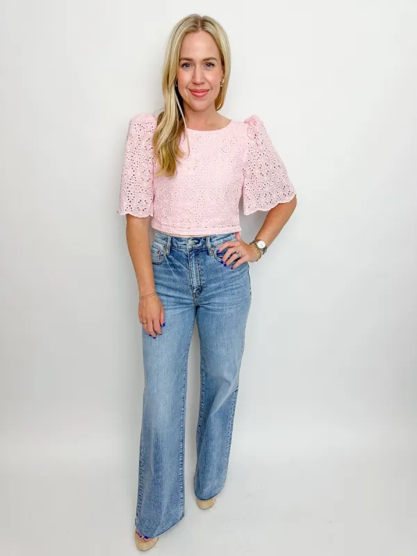 Oakley Eyelet Lace Crop Blouse sold by Mimosa