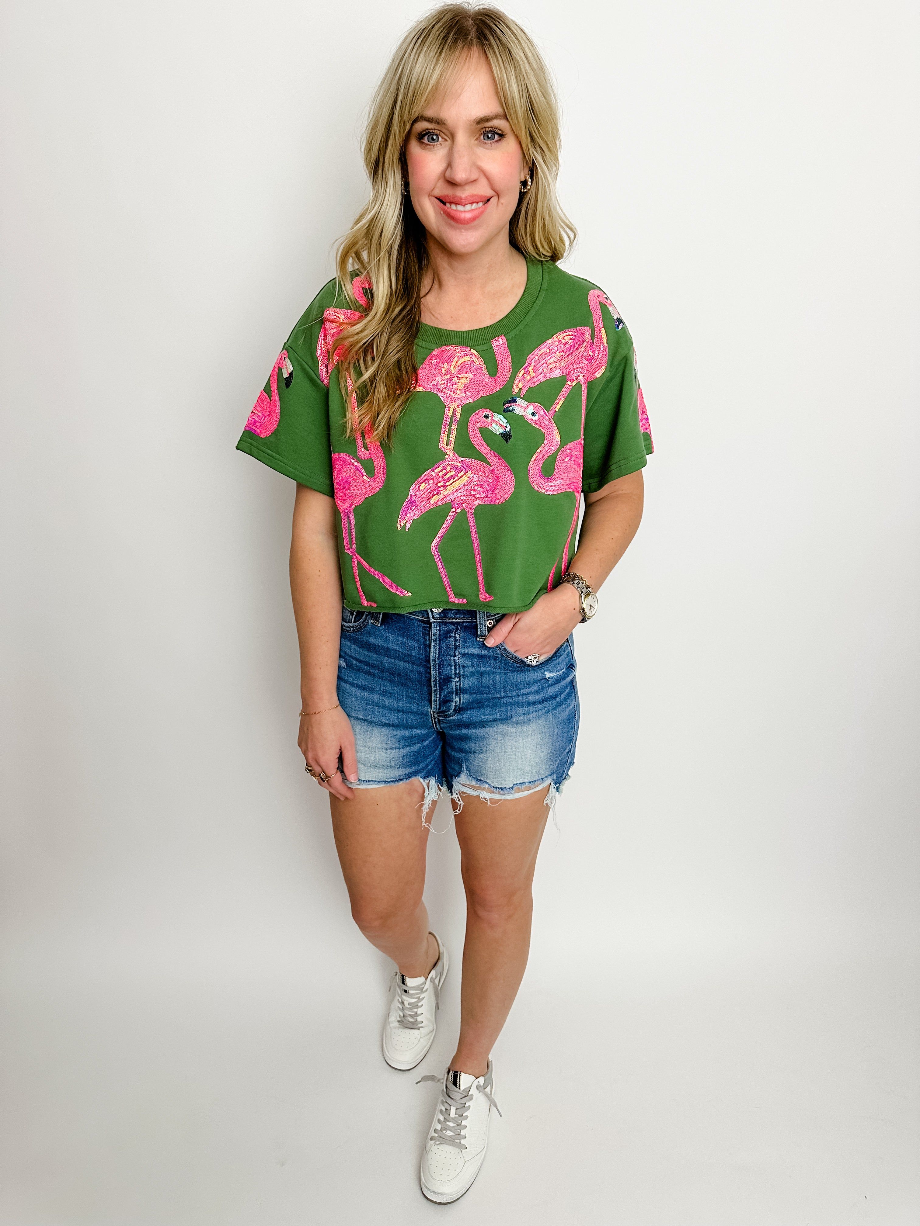 Flamingo Sequin Short Sleeve Top sold by Mimosa product image thumbnail 2