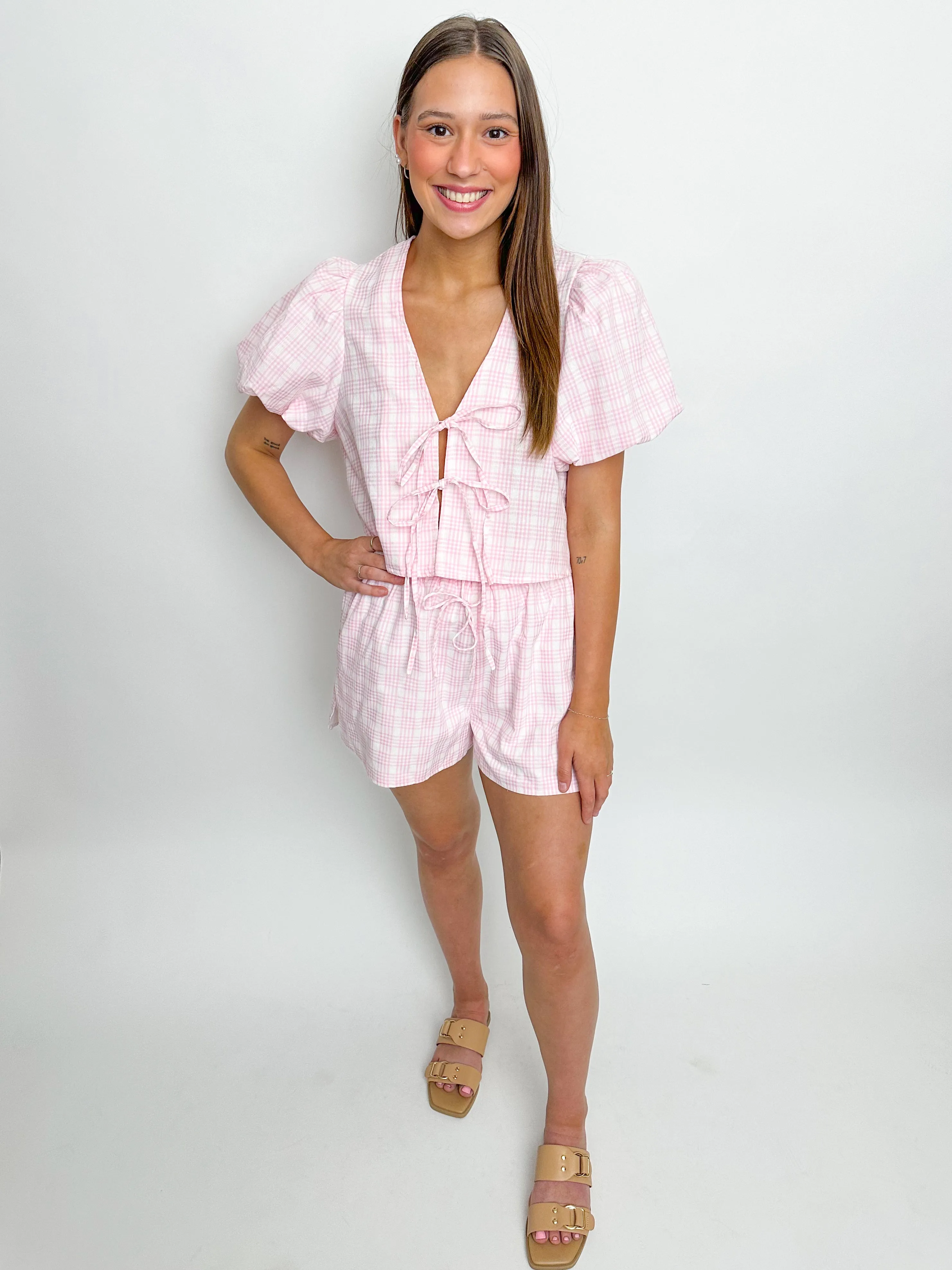 Loren Plaid Tie Top & Bubble Short Set sold by Mimosa product image thumbnail 2