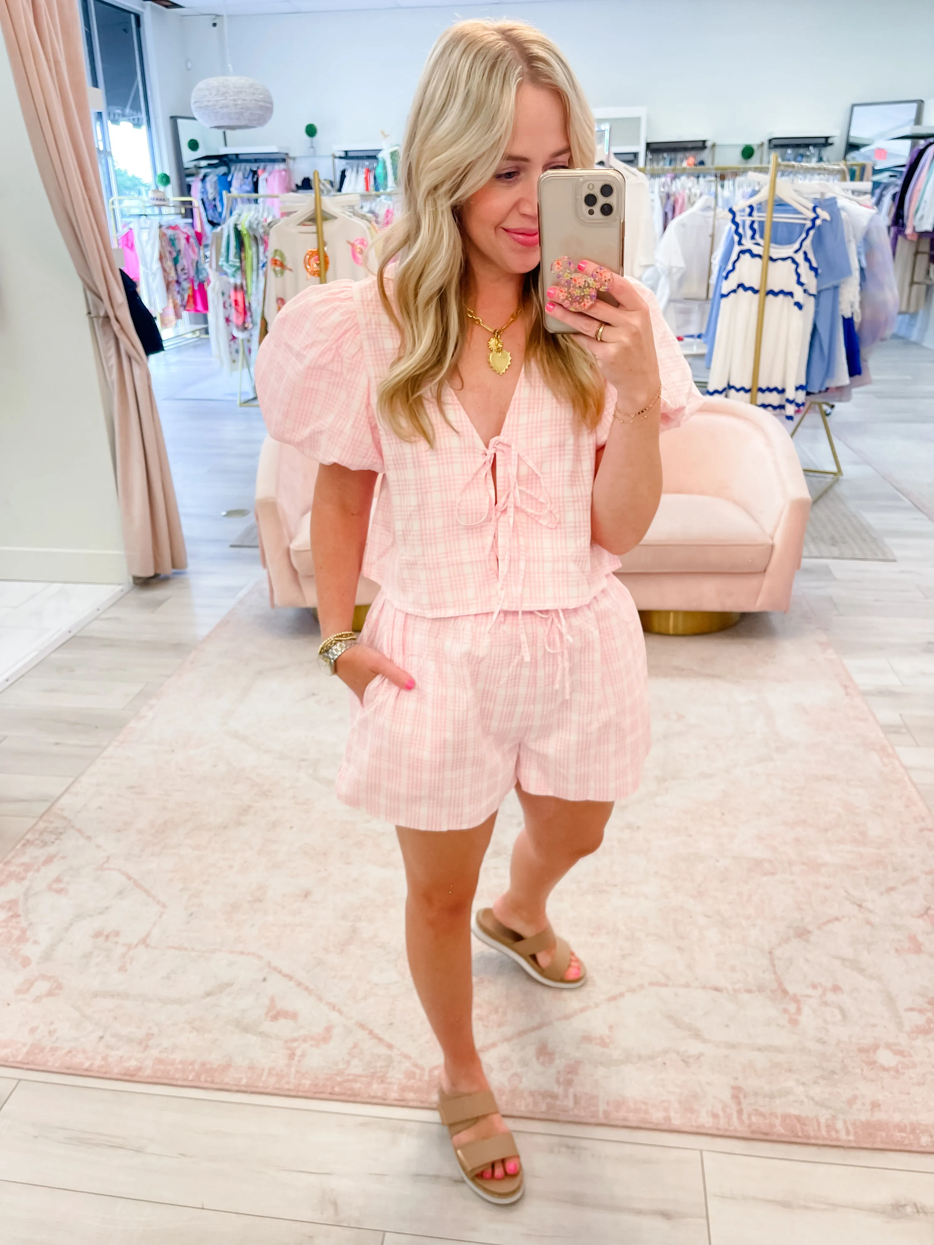 Loren Plaid Tie Top & Bubble Short Set sold by Mimosa product image thumbnail 4