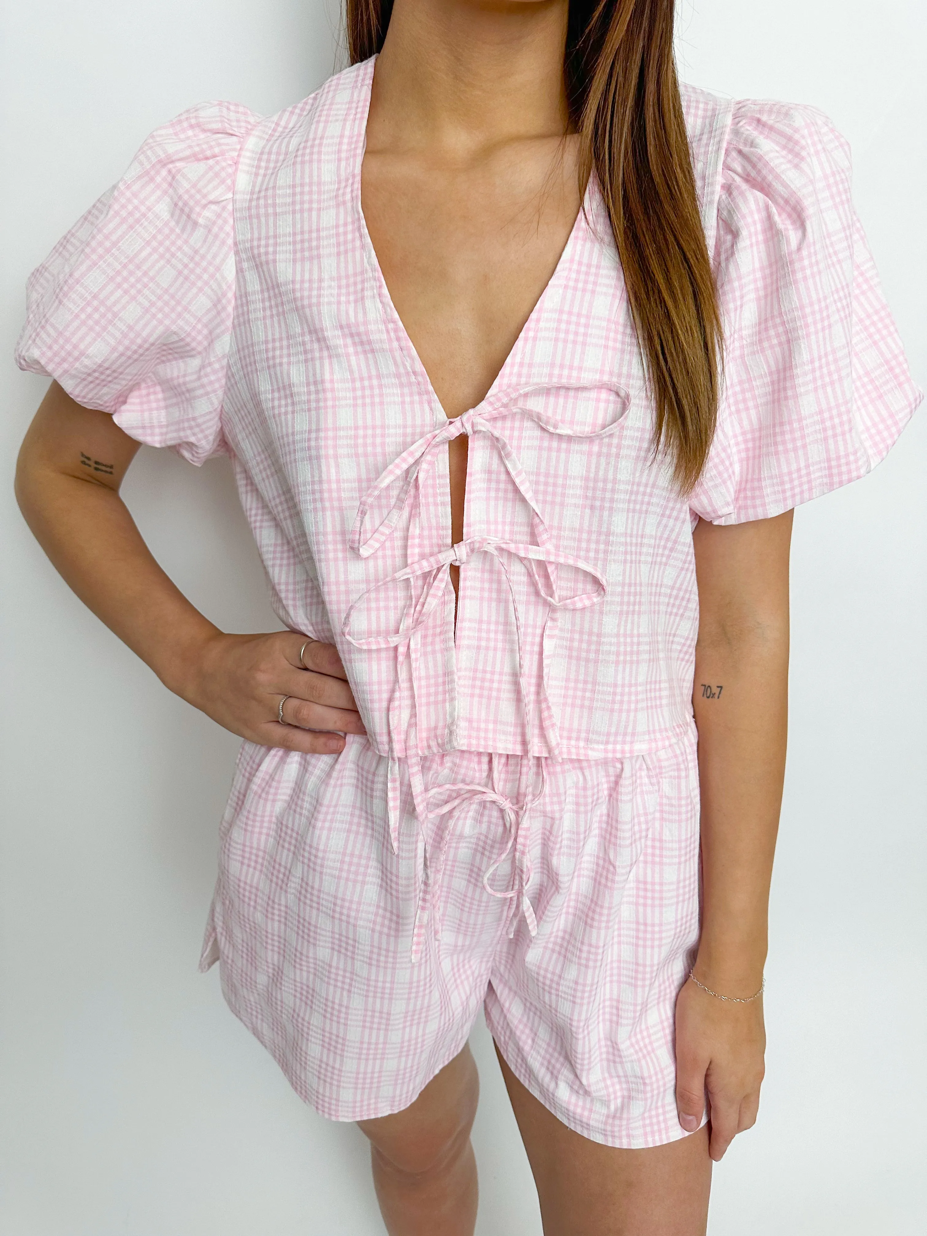 Loren Plaid Tie Top & Bubble Short Set sold by Mimosa product image thumbnail 3