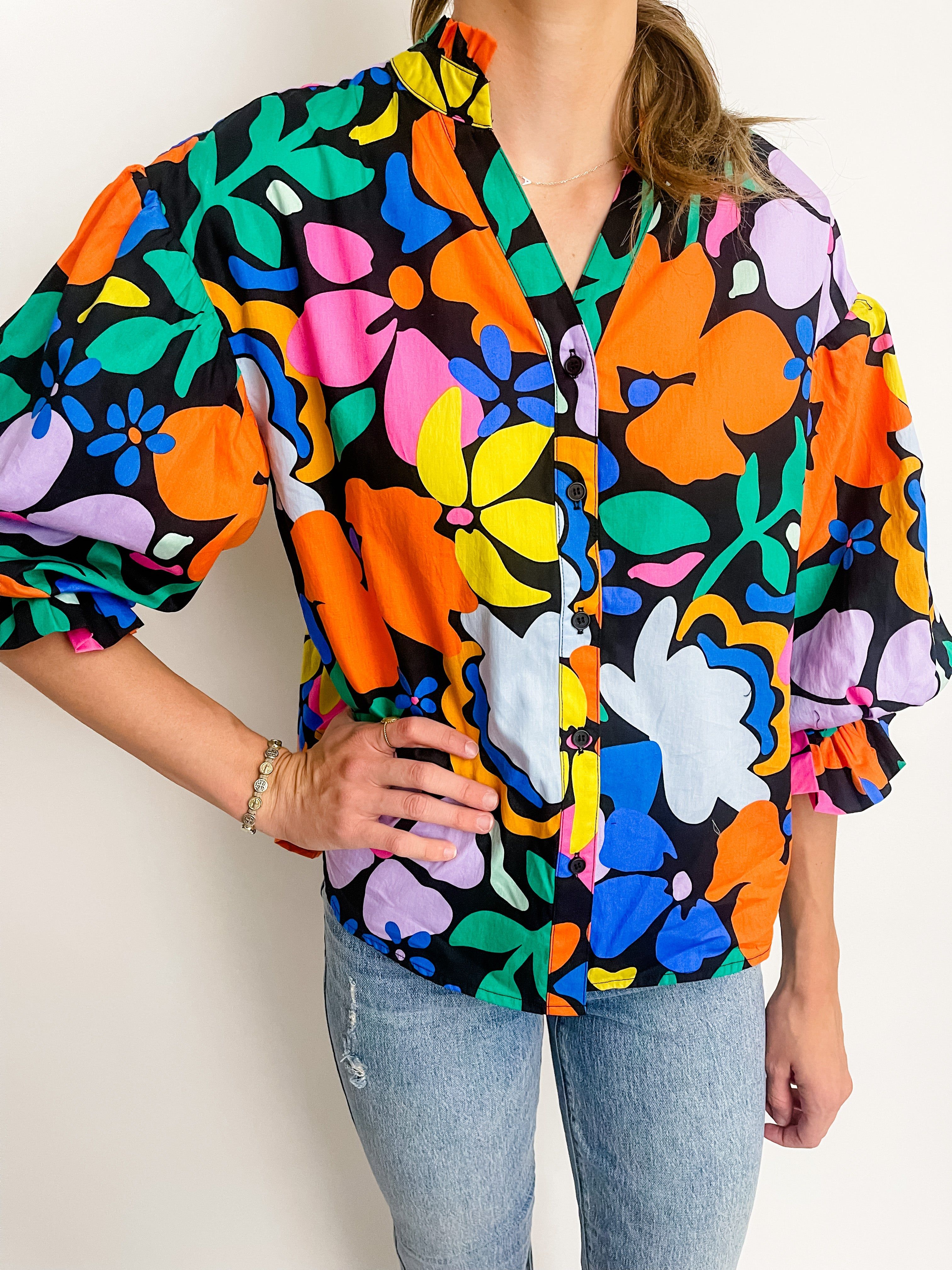 Large Floral Poplin Puff Sleeve Blouse sold by Mimosa product image thumbnail 4