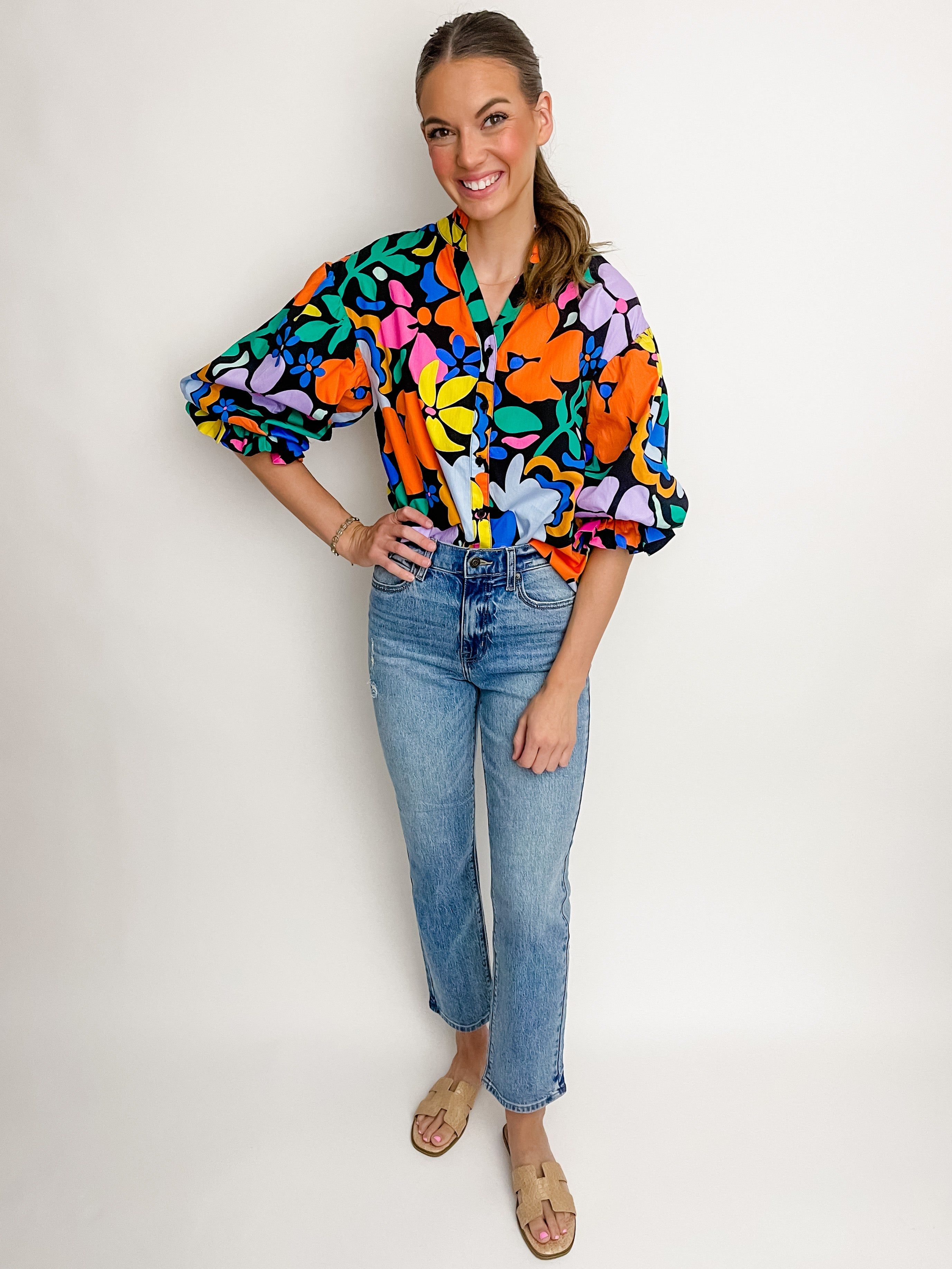 Large Floral Poplin Puff Sleeve Blouse sold by Mimosa product image thumbnail 3