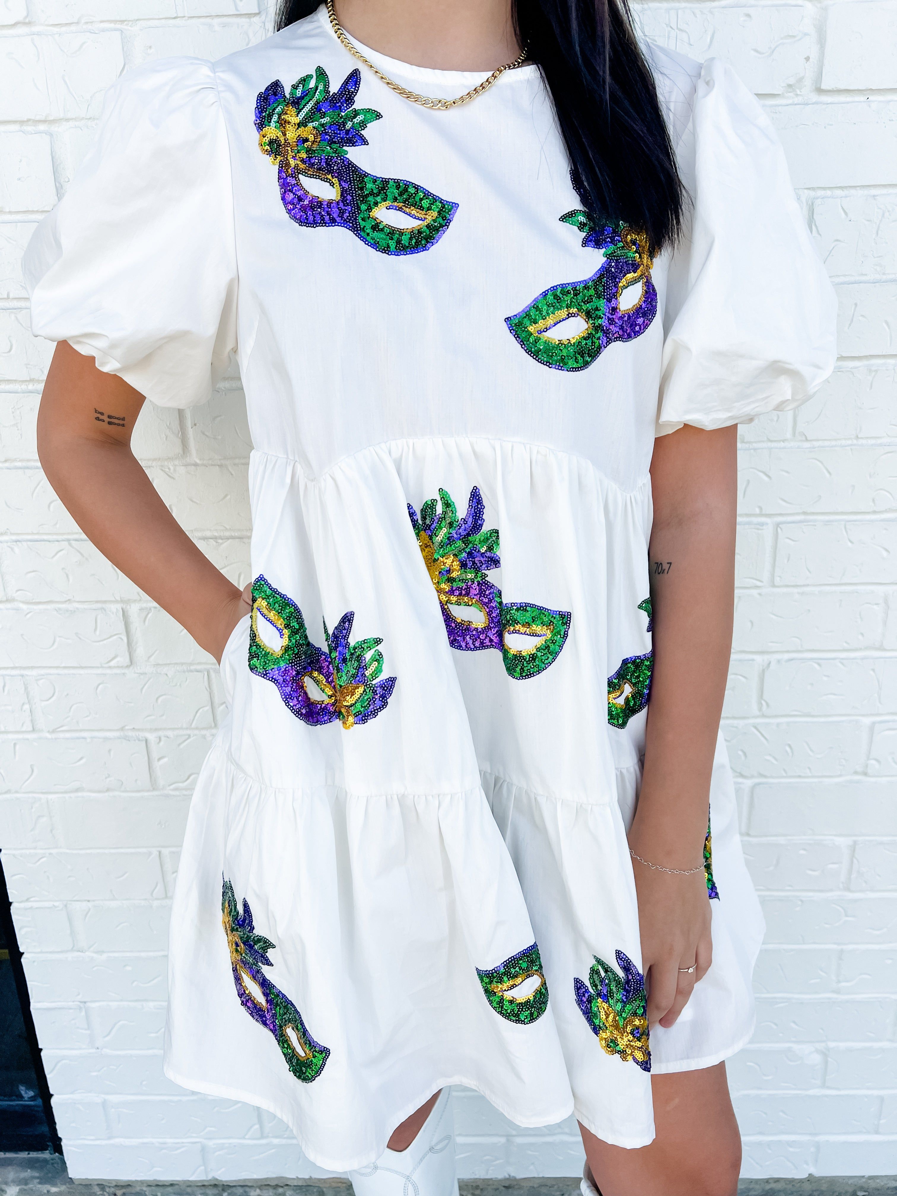 Mardi Gras Sequin Mask Mini Dress sold by Mimosa product image thumbnail 3