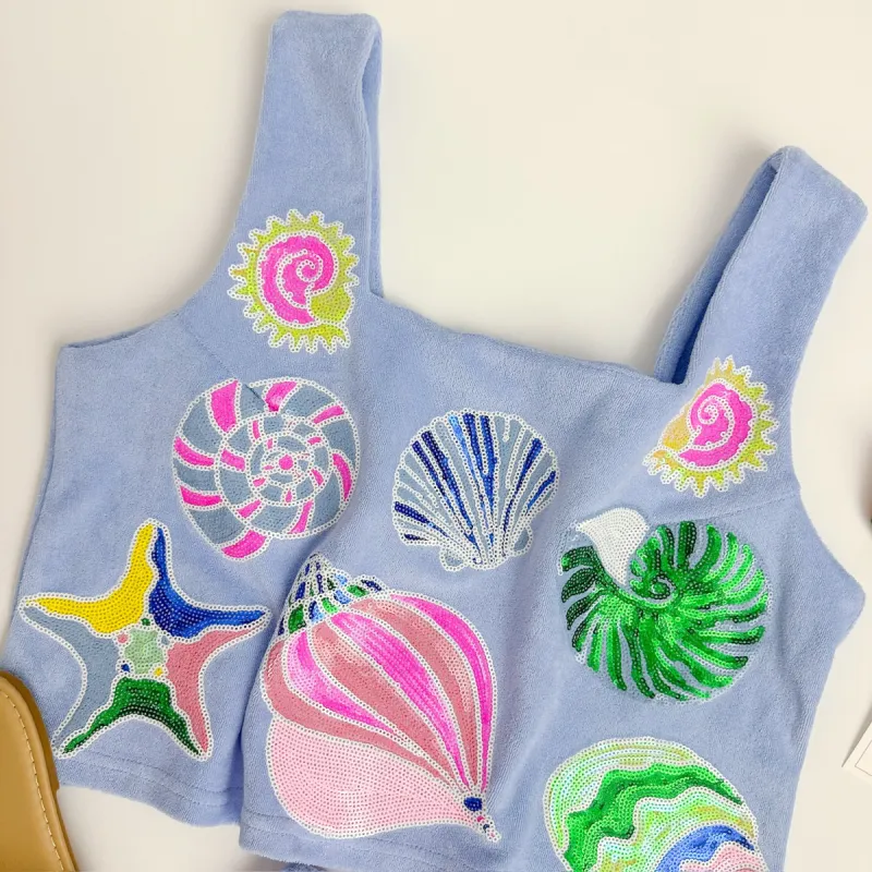 Terry Cloth Sequin Colorblock Shells Tank sold by Mimosa