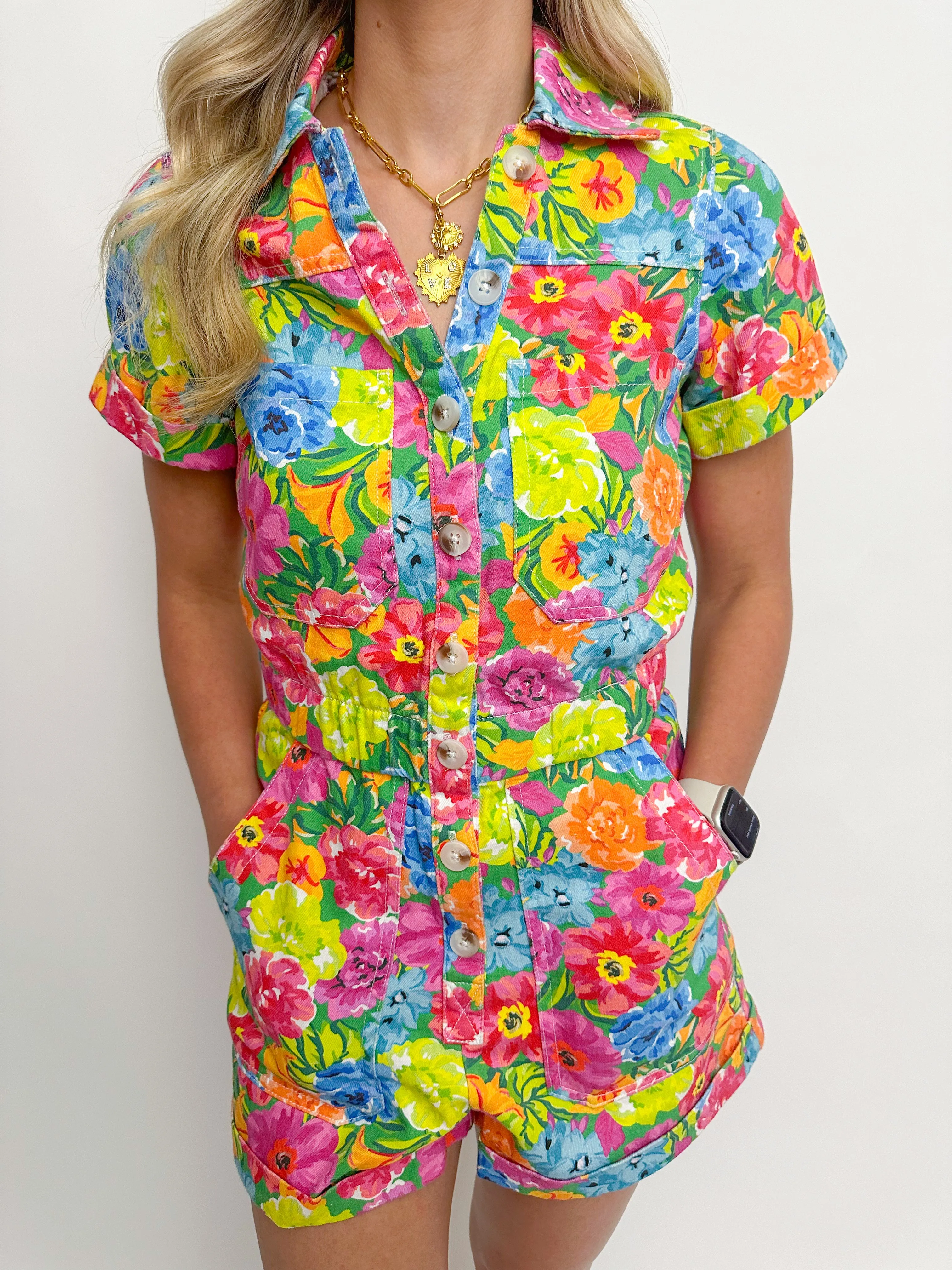 Cannon Romper Bright Floral Soiree Denim sold by Mimosa product image thumbnail 2