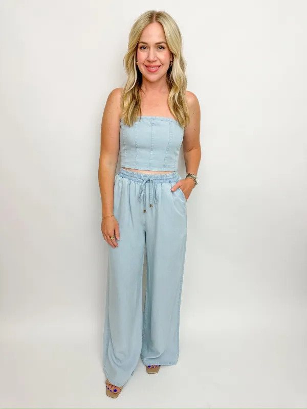 In The Clouds Chambray Wide Leg Pant sold by Mimosa