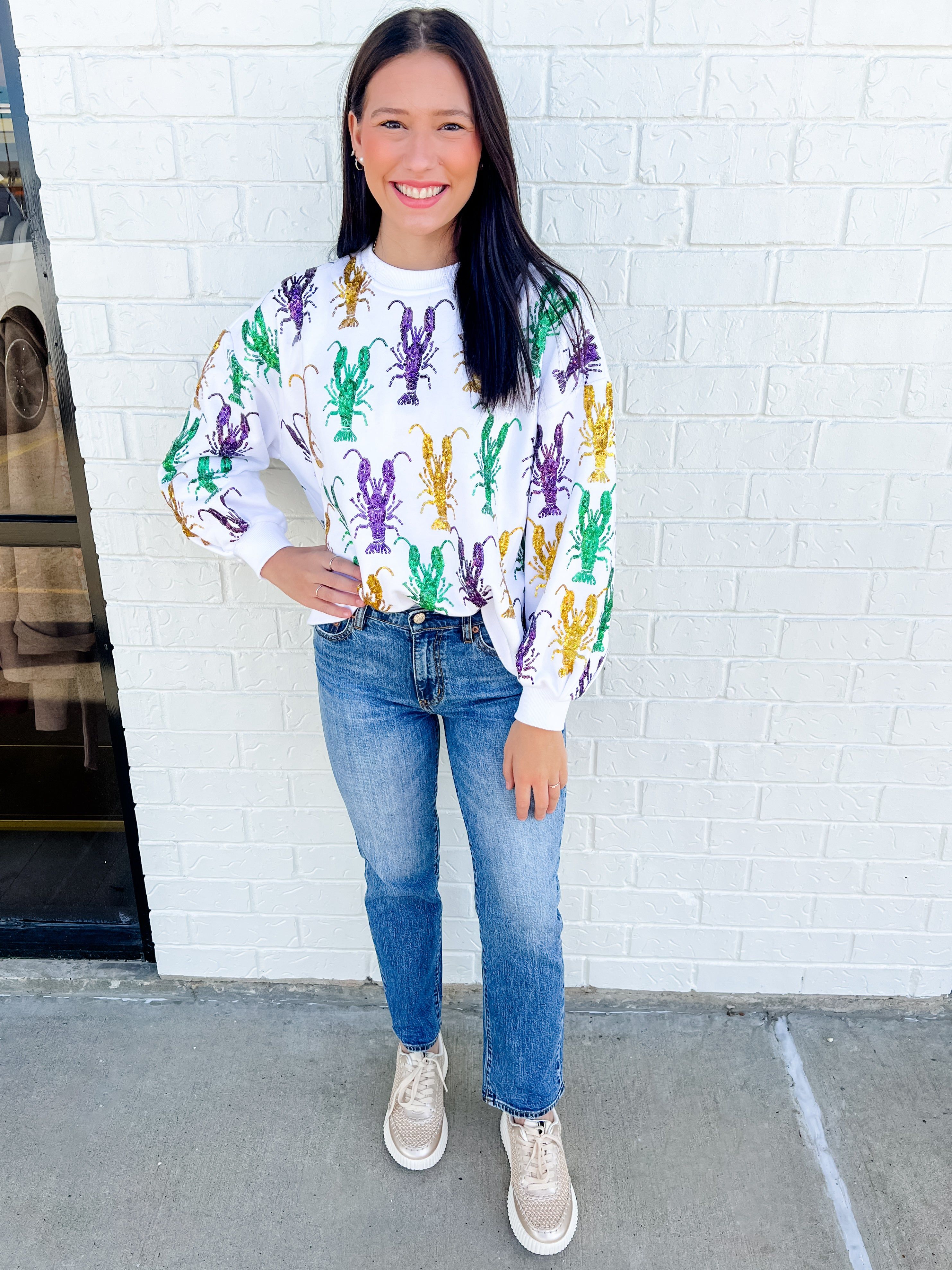 Mardi Gras Sequin Crawfish Sweatshirt sold by Mimosa product image thumbnail 2