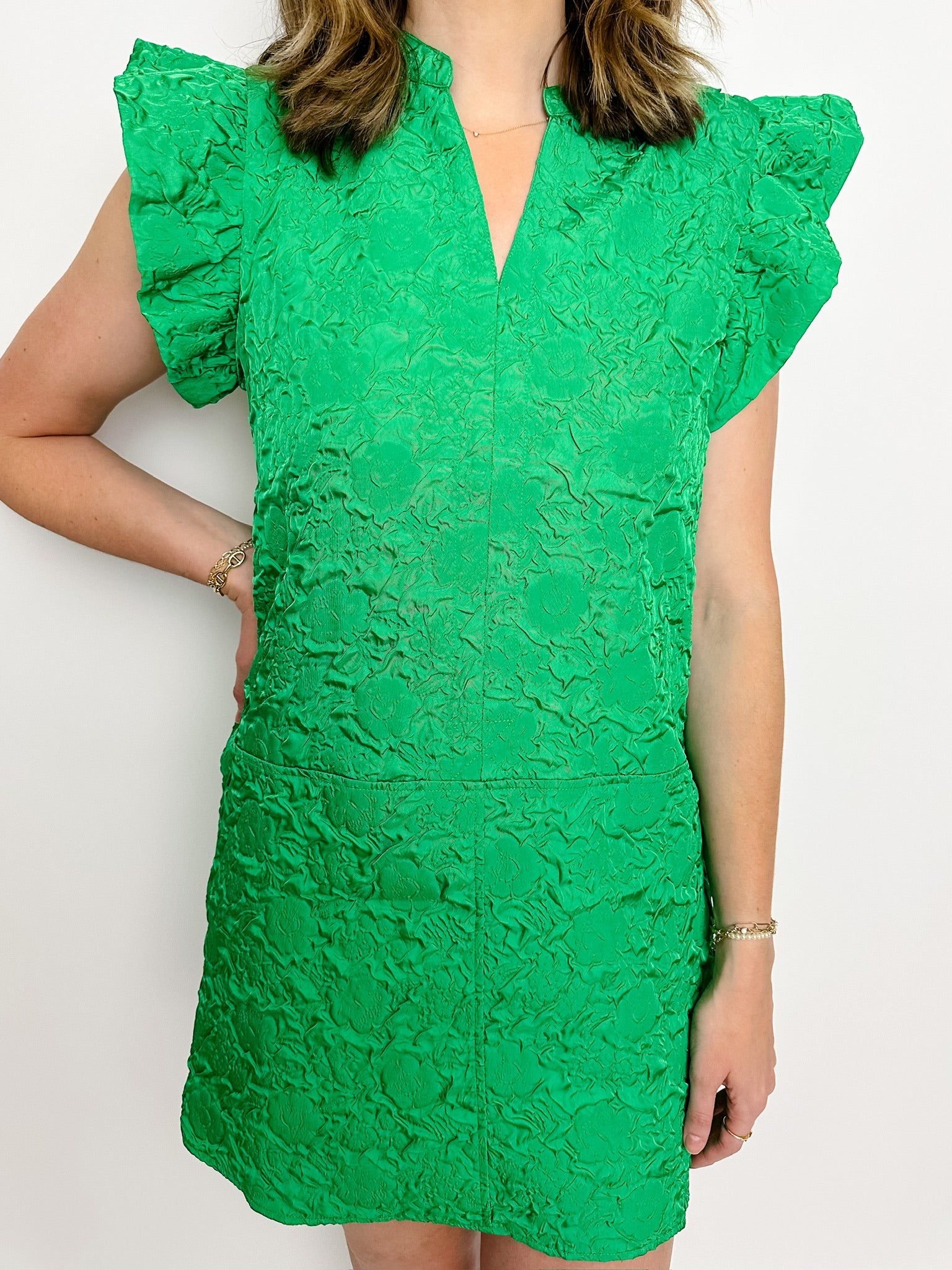 Ruffle Shoulder Textured Mini Dress sold by Mimosa product image thumbnail 2