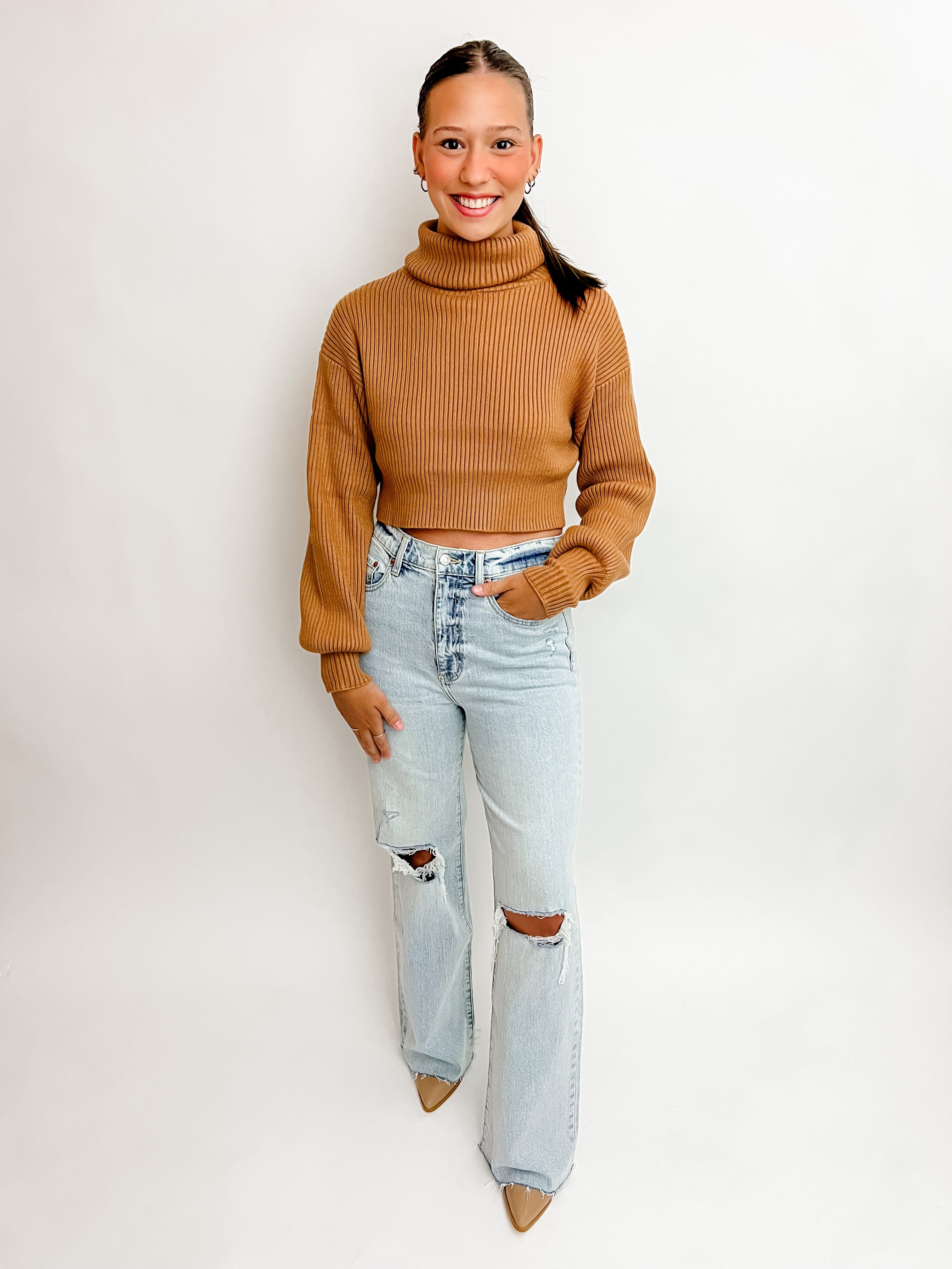 Cocoa Cropped Turtleneck Sweater sold by Mimosa