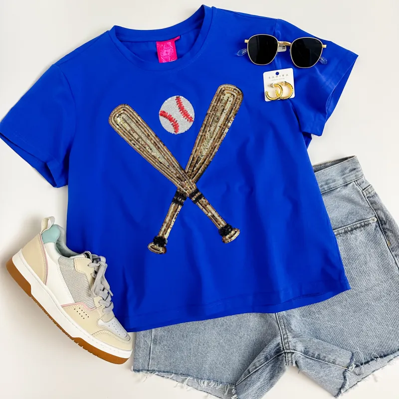 Sequin Baseball Tee Royal sold by Mimosa