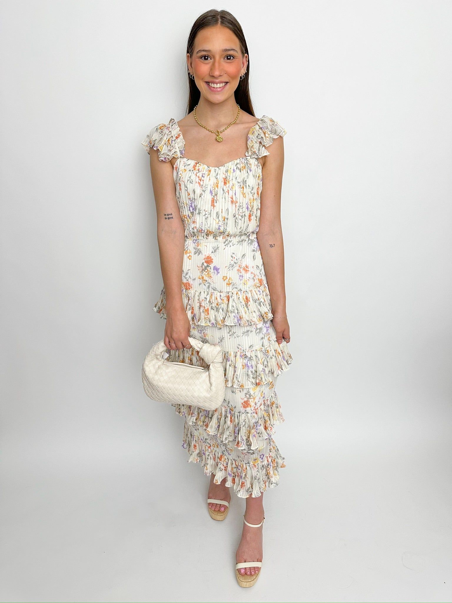 Justine Pleated Floral Maxi Dress sold by Mimosa