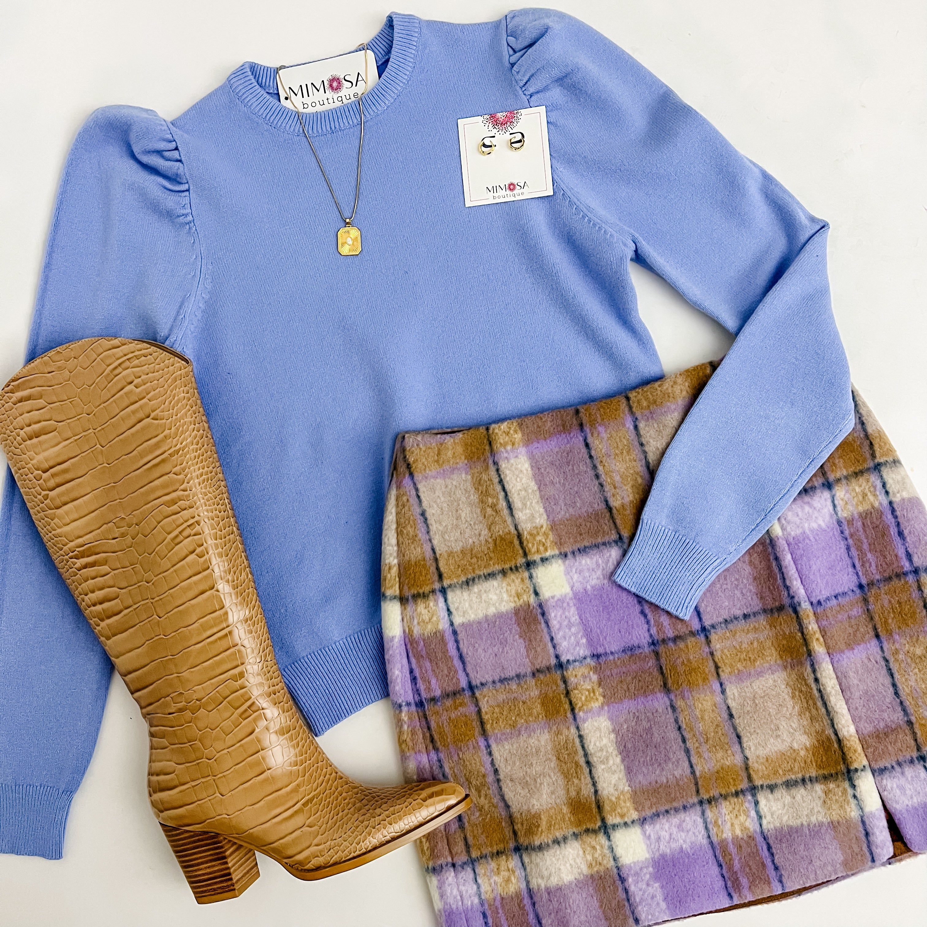 Puff Sleeve Solid Sweater Top sold by Mimosa