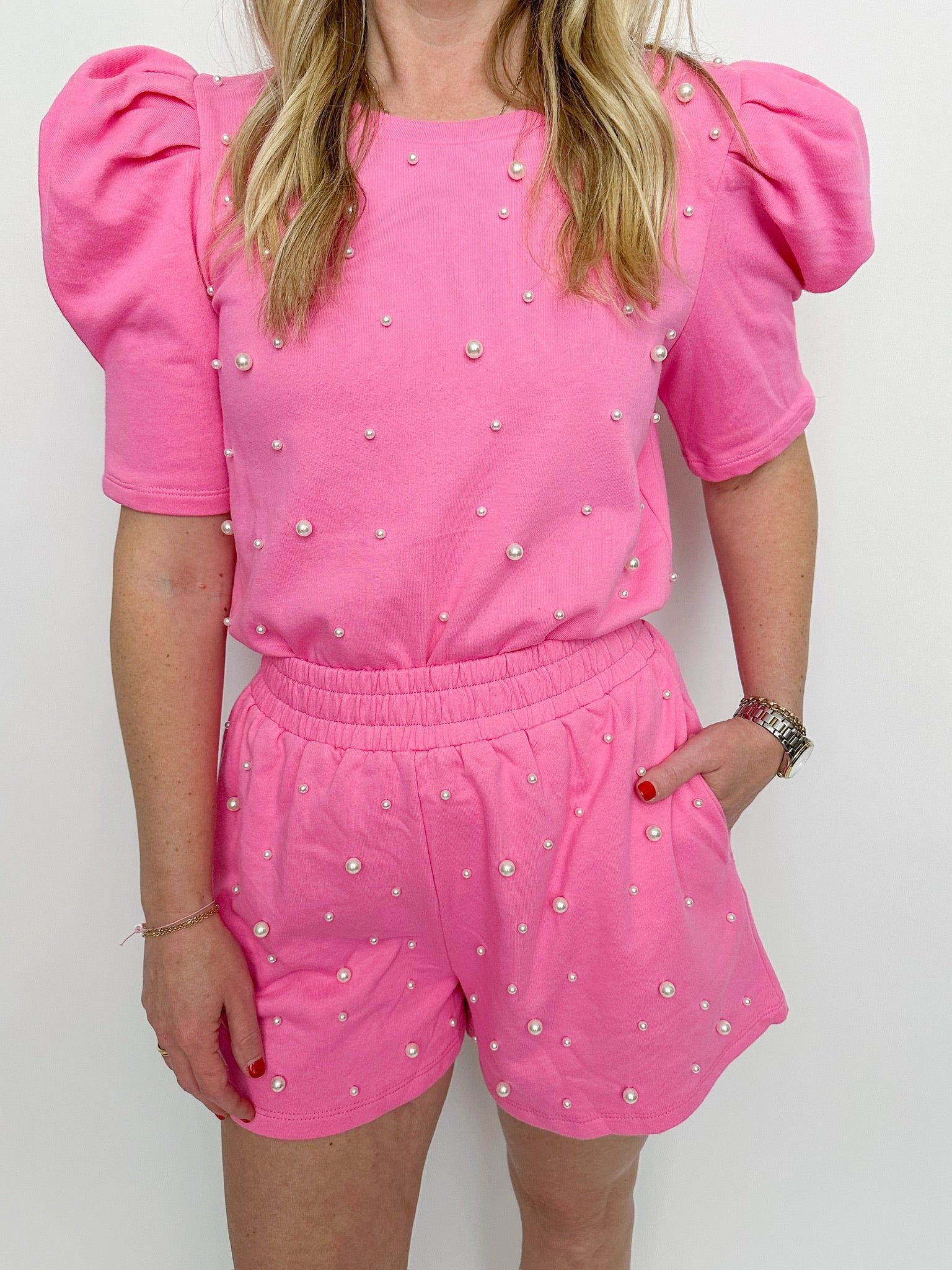 Pearls All Over Terry Puff Sleeve Top sold by Mimosa product image thumbnail 4