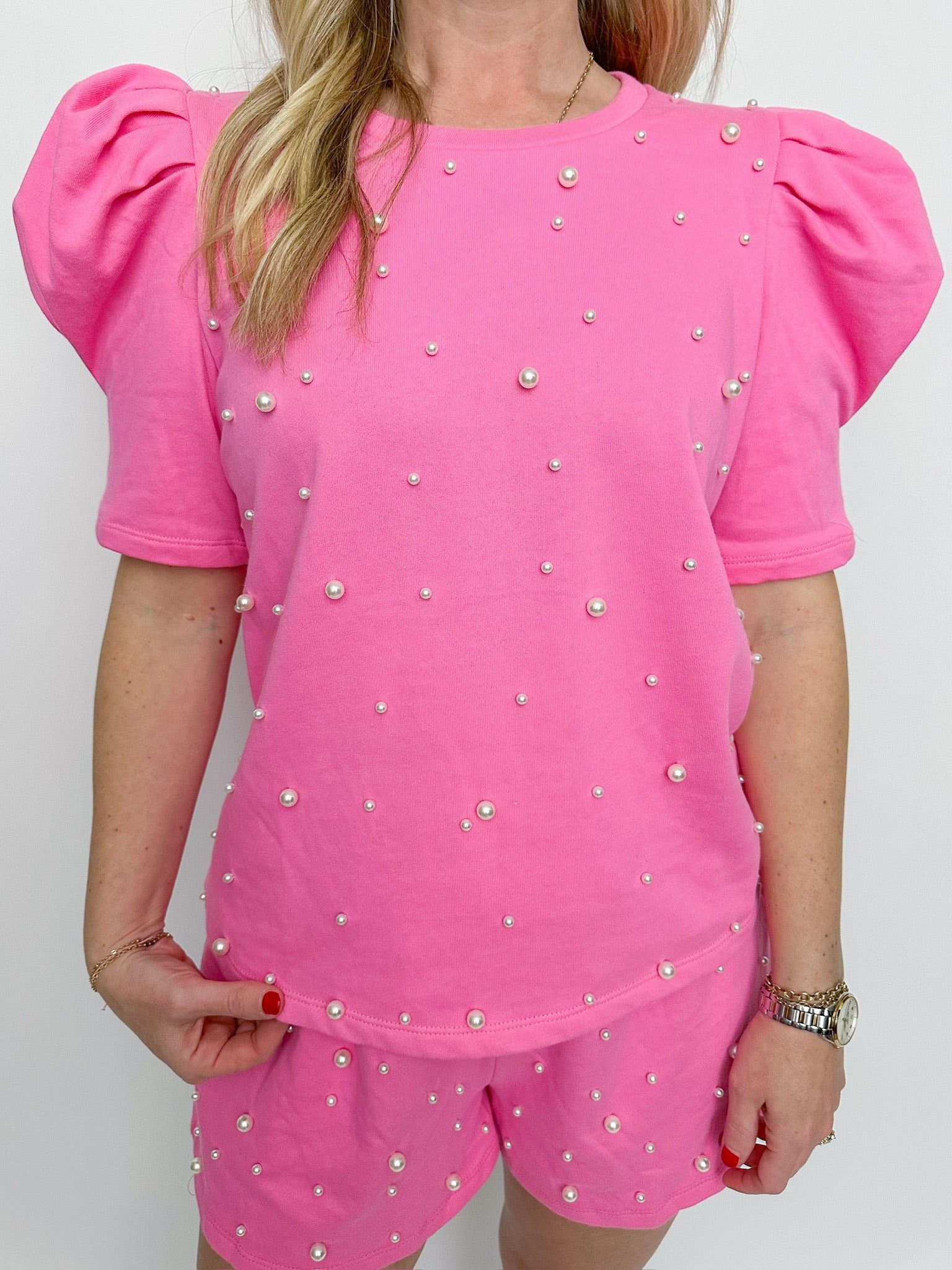 Pearls All Over Terry Puff Sleeve Top sold by Mimosa product image thumbnail 3