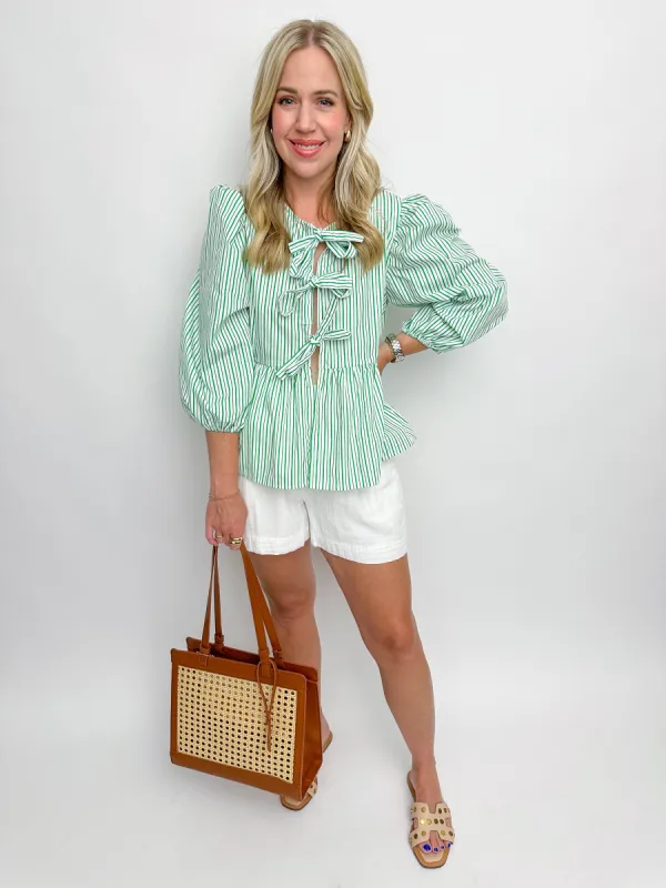 Carmen Striped Tie Front Blouse sold by Mimosa