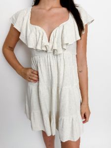 Lindi Linen Ruffle Mini Dress sold by Mimosa